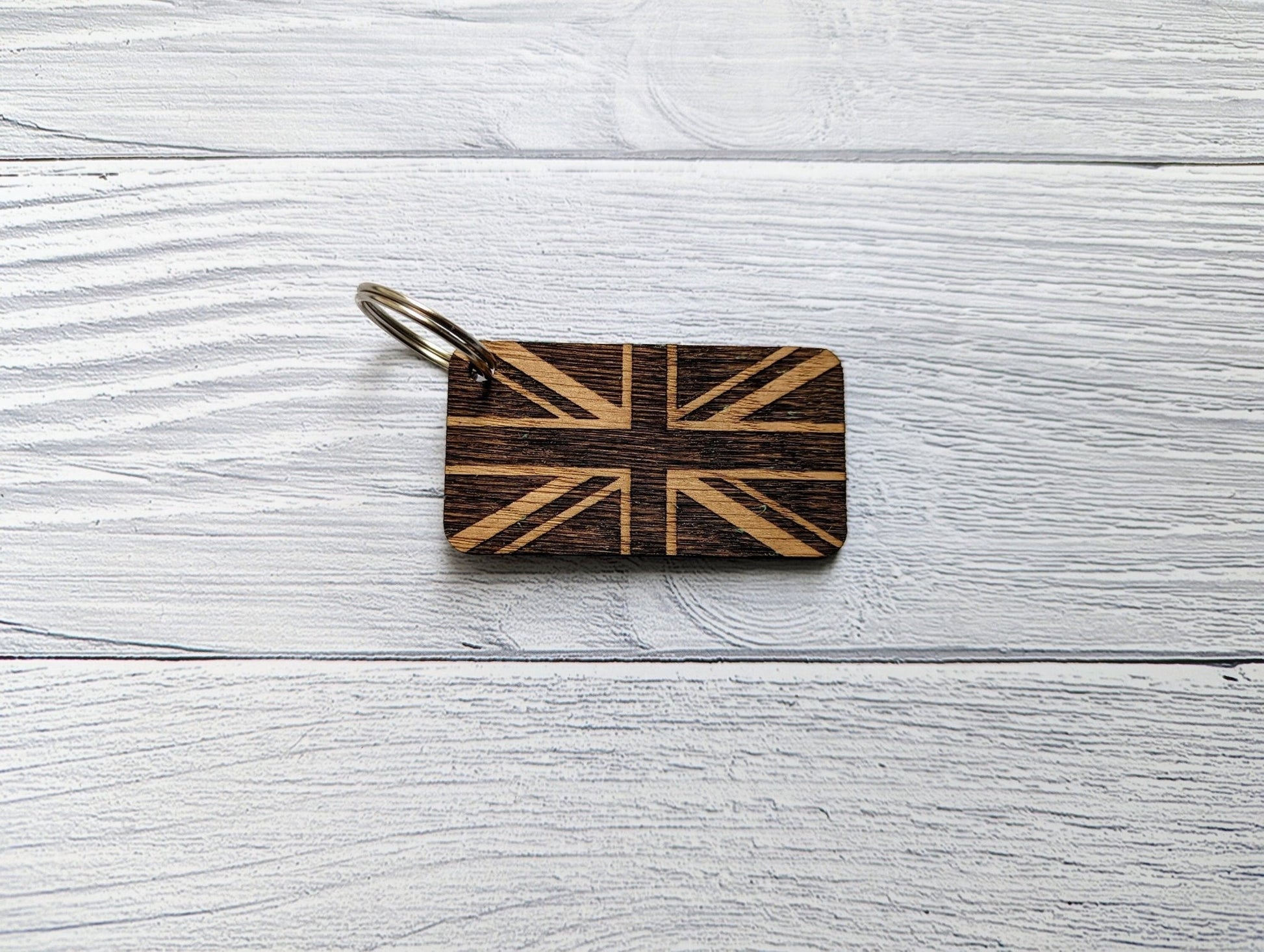 Union Jack Keyrings, Union Jack Gift, Oak - CherryGroveCraft