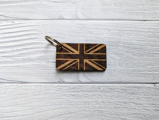 Union Jack Keyrings, Union Jack Gift, Oak - CherryGroveCraft