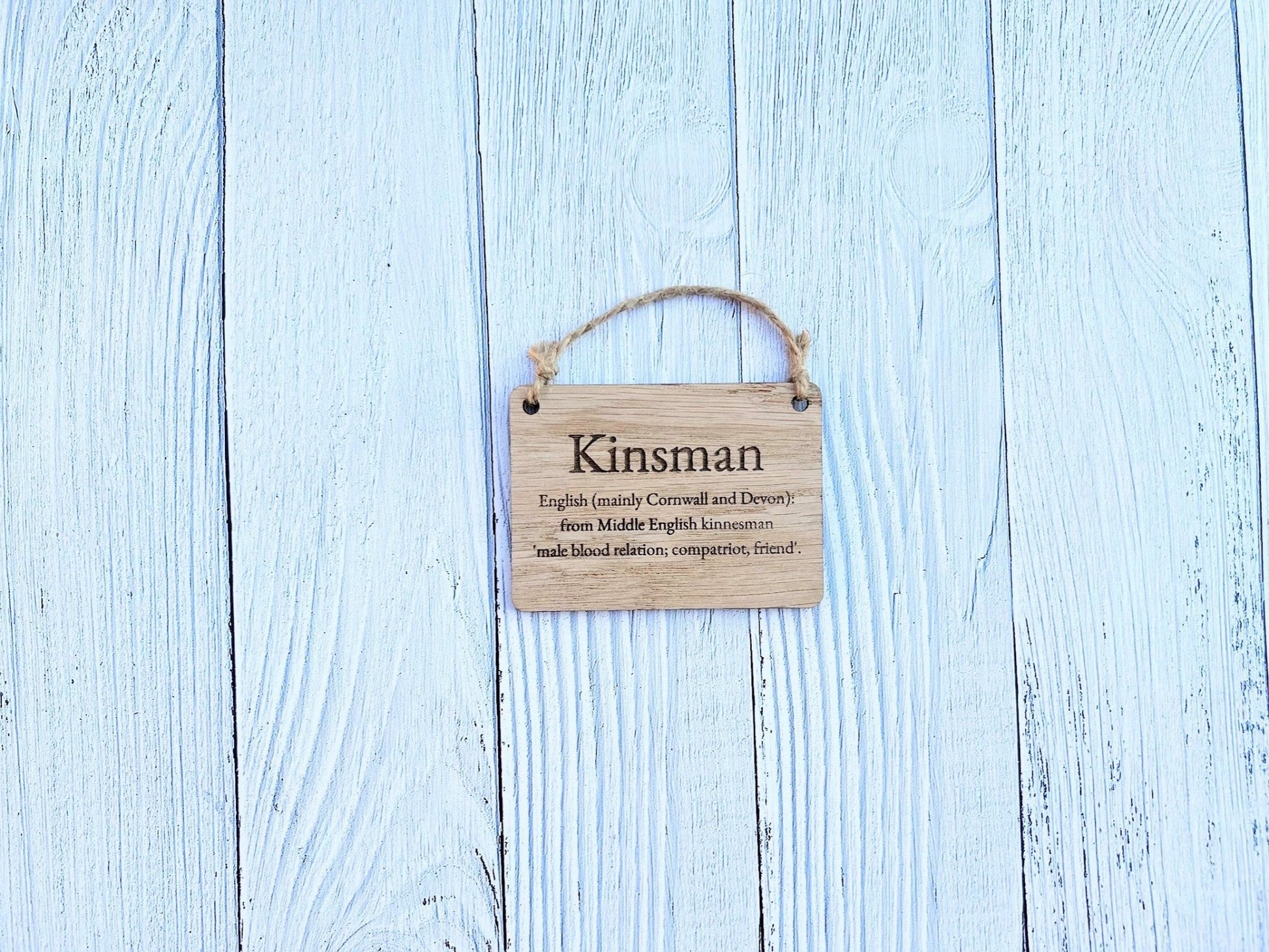Wedding surname meaning oak sign — engraved etymology, medium size