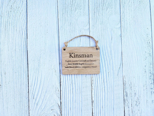 Wedding surname meaning oak sign — engraved etymology, medium size
