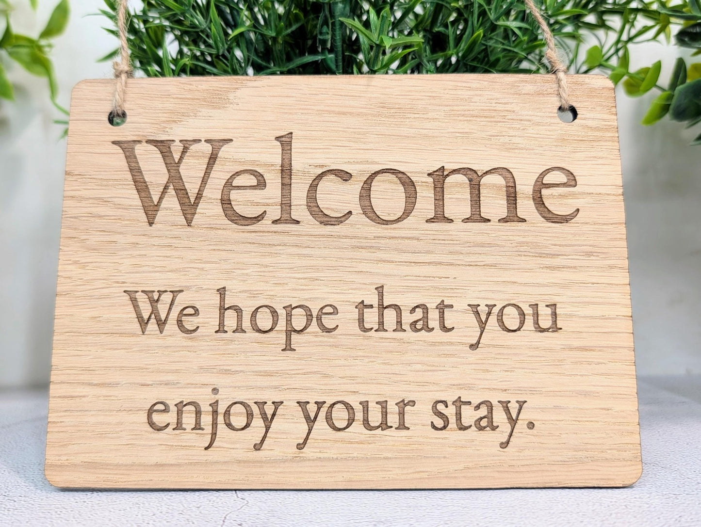Welcome Sign – Oak Veneered Wooden Hanging Sign for Holiday Lets, Guest Rooms and B&Bs, Handmade in Wales, Eco Friendly Packaging, 4 Sizes - CherryGroveCraft