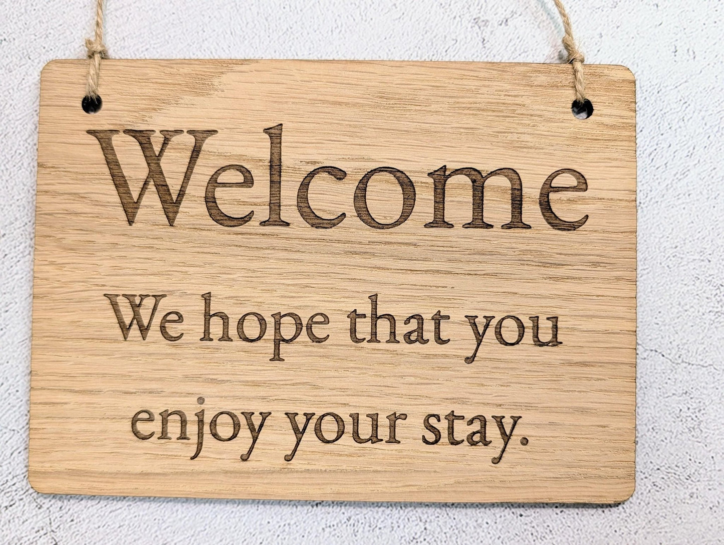 Welcome Sign – Oak Veneered Wooden Hanging Sign for Holiday Lets, Guest Rooms and B&Bs, Handmade in Wales, Eco Friendly Packaging, 4 Sizes - CherryGroveCraft