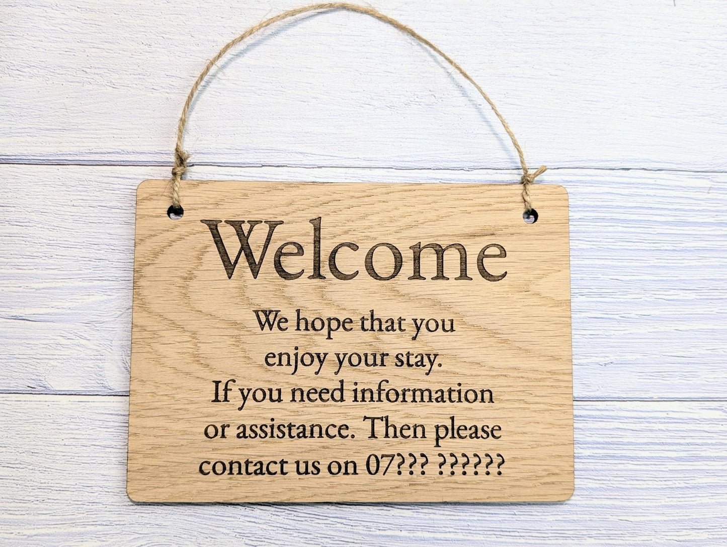 Welcome, We Hope You Enjoy Your Stay | Guest Contact Info Sign | Wooden Airbnb Key Safe Sign | Emergency Contact Details - CherryGroveCraft