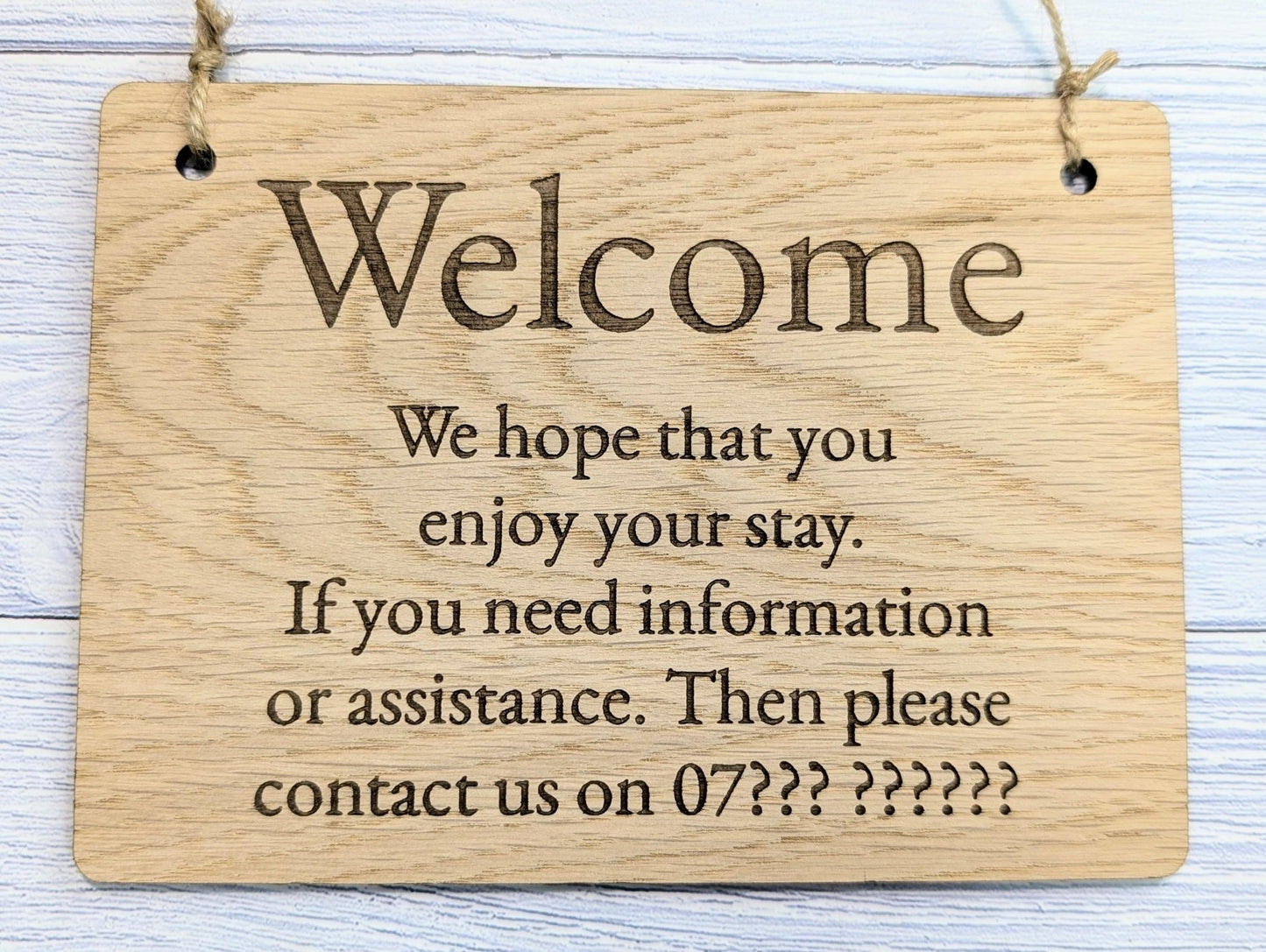 Welcome, We Hope You Enjoy Your Stay | Guest Contact Info Sign | Wooden Airbnb Key Safe Sign | Emergency Contact Details - CherryGroveCraft