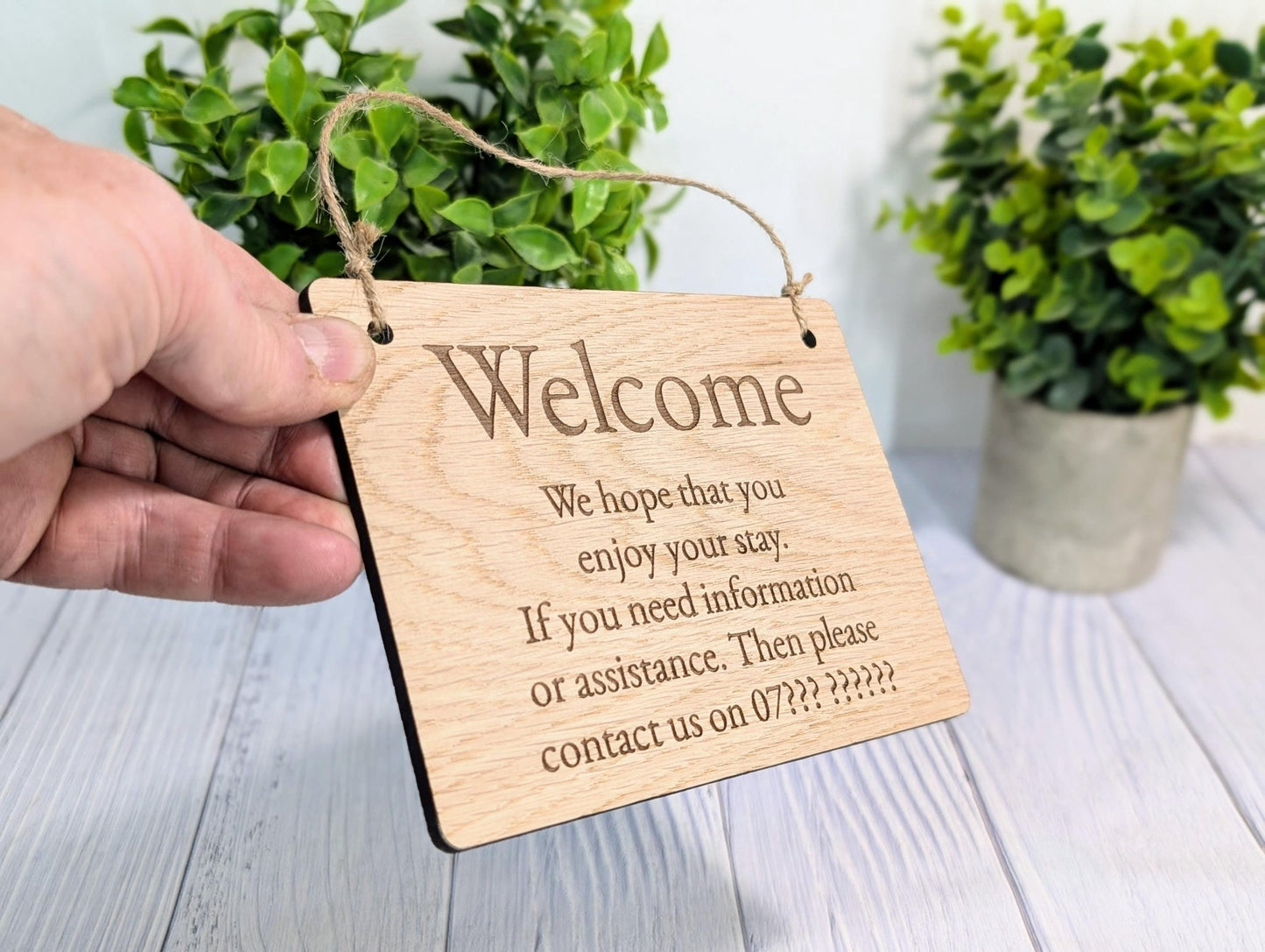 Welcome, We Hope You Enjoy Your Stay | Guest Contact Info Sign | Wooden Airbnb Key Safe Sign | Emergency Contact Details - CherryGroveCraft