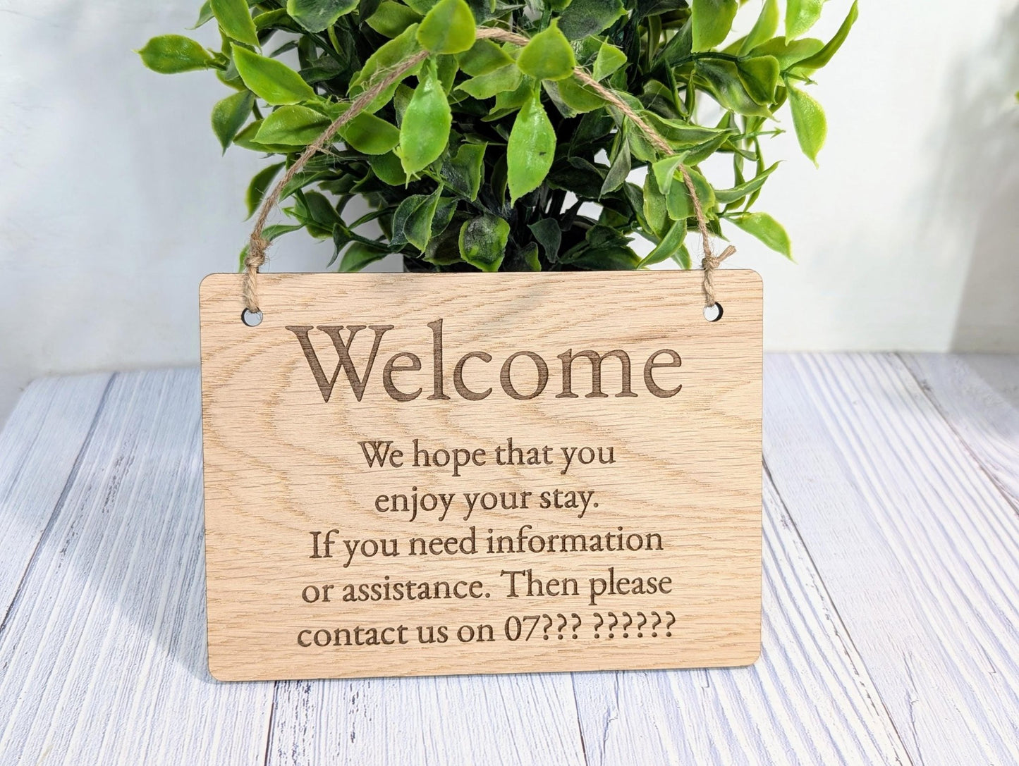 Welcome, We Hope You Enjoy Your Stay | Guest Contact Info Sign | Wooden Airbnb Key Safe Sign | Emergency Contact Details - CherryGroveCraft