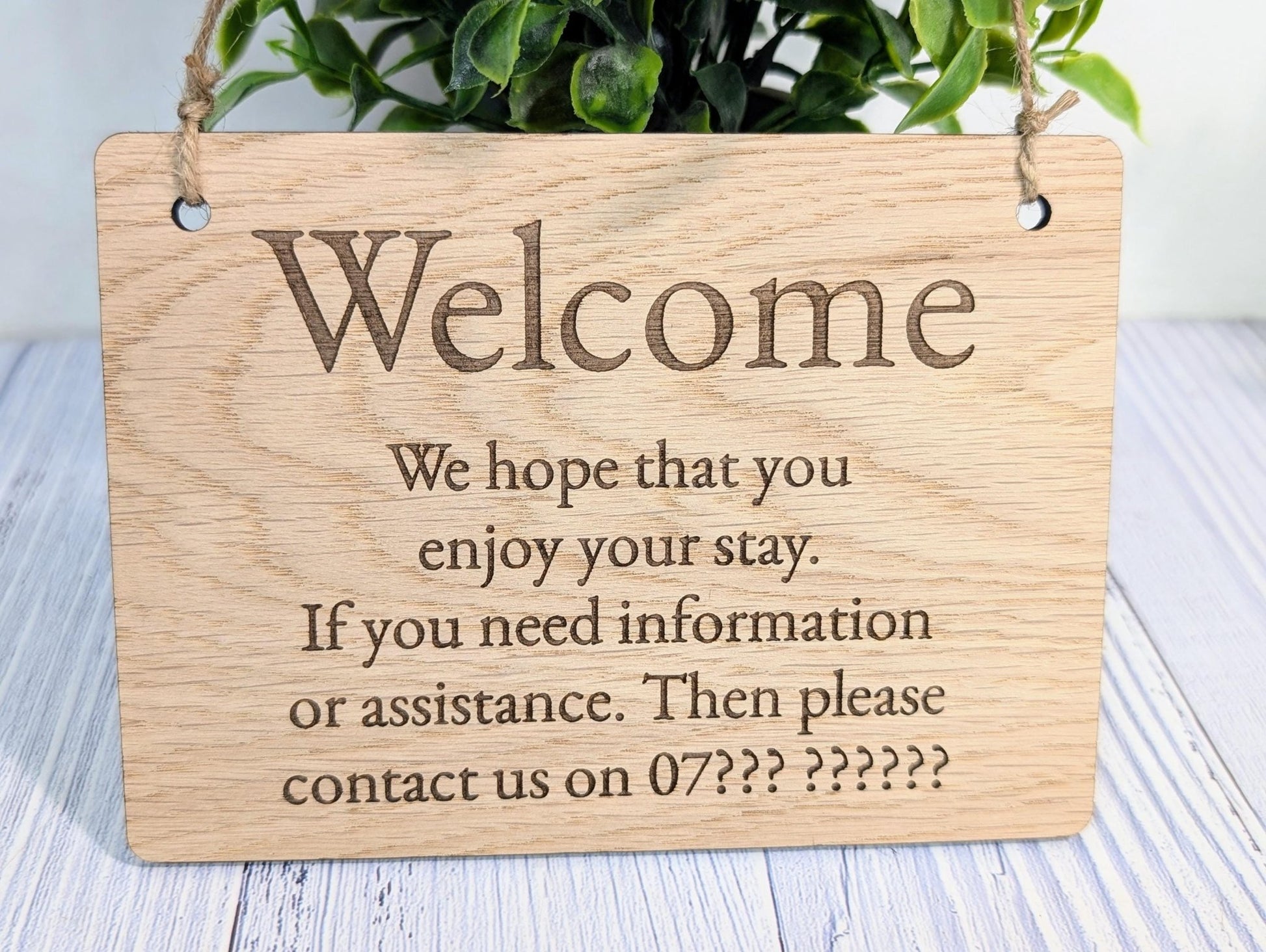 Welcome, We Hope You Enjoy Your Stay | Guest Contact Info Sign | Wooden Airbnb Key Safe Sign | Emergency Contact Details - CherryGroveCraft