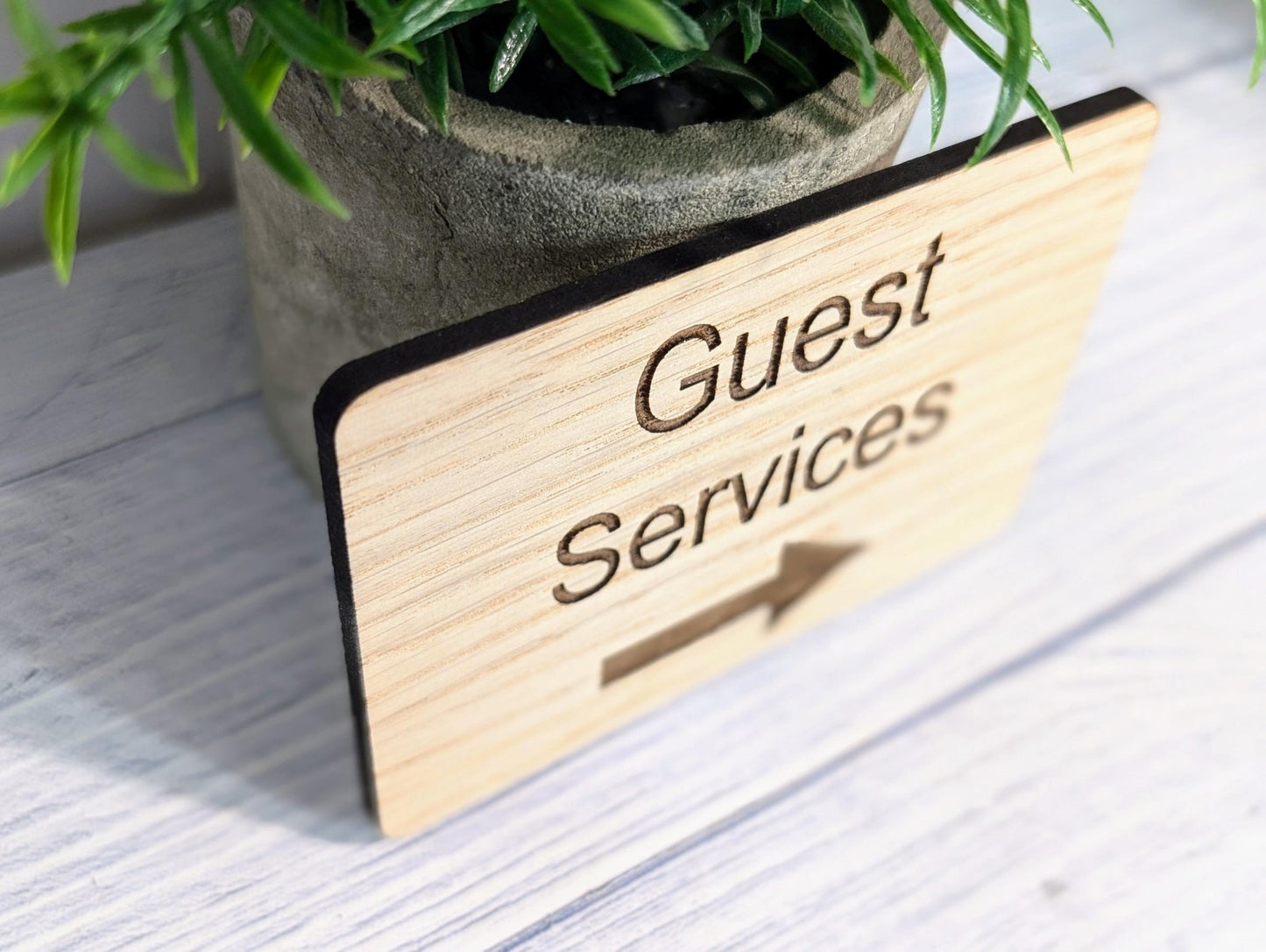 Wooden "Guest Services" Sign with Optional Arrow | Engraved Oak | For Hotels & Businesses | 4 Sizes | Personalised Text Available - CherryGroveCraft