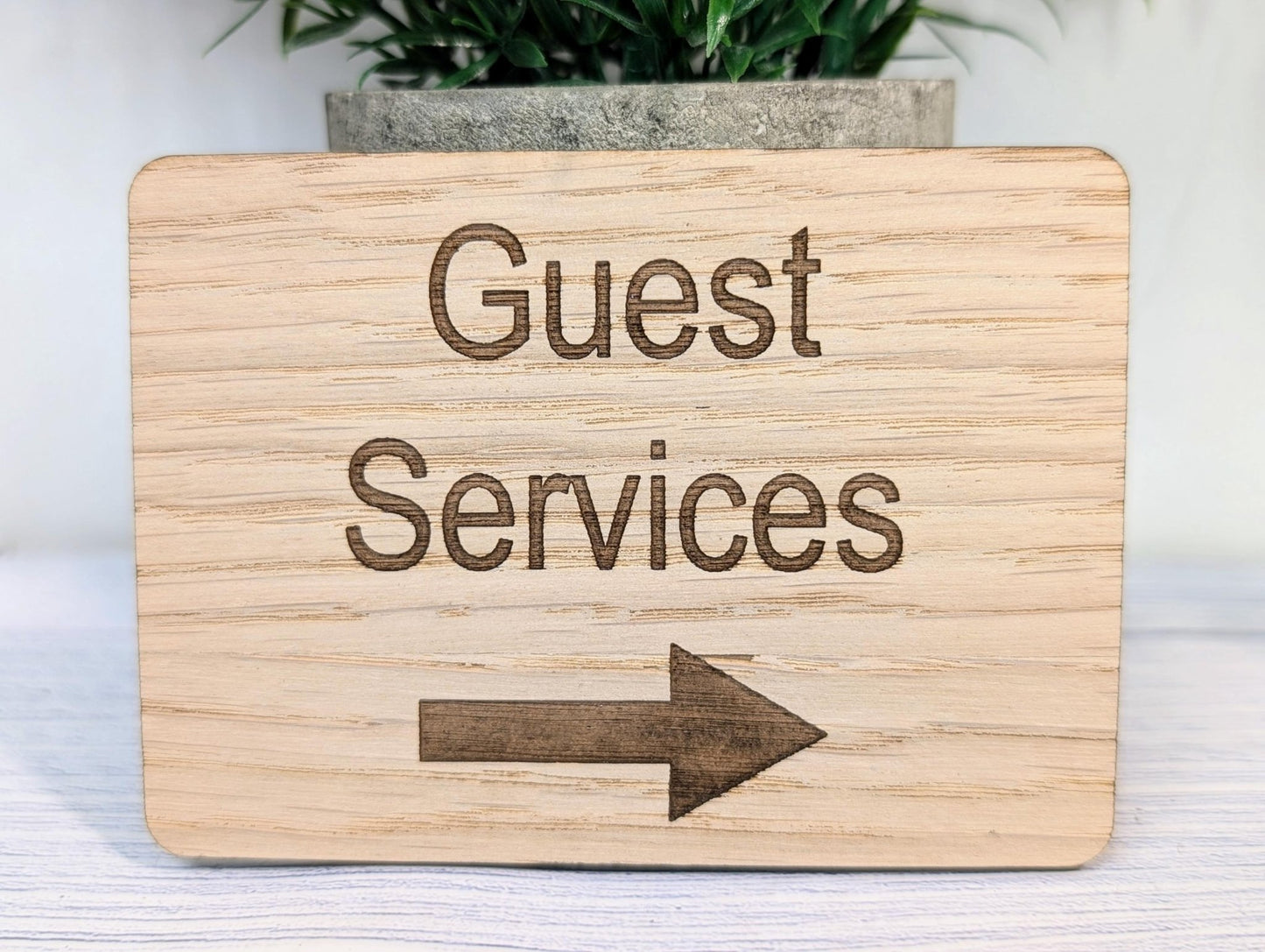 Wooden "Guest Services" Sign with Optional Arrow | Engraved Oak | For Hotels & Businesses | 4 Sizes | Personalised Text Available - CherryGroveCraft