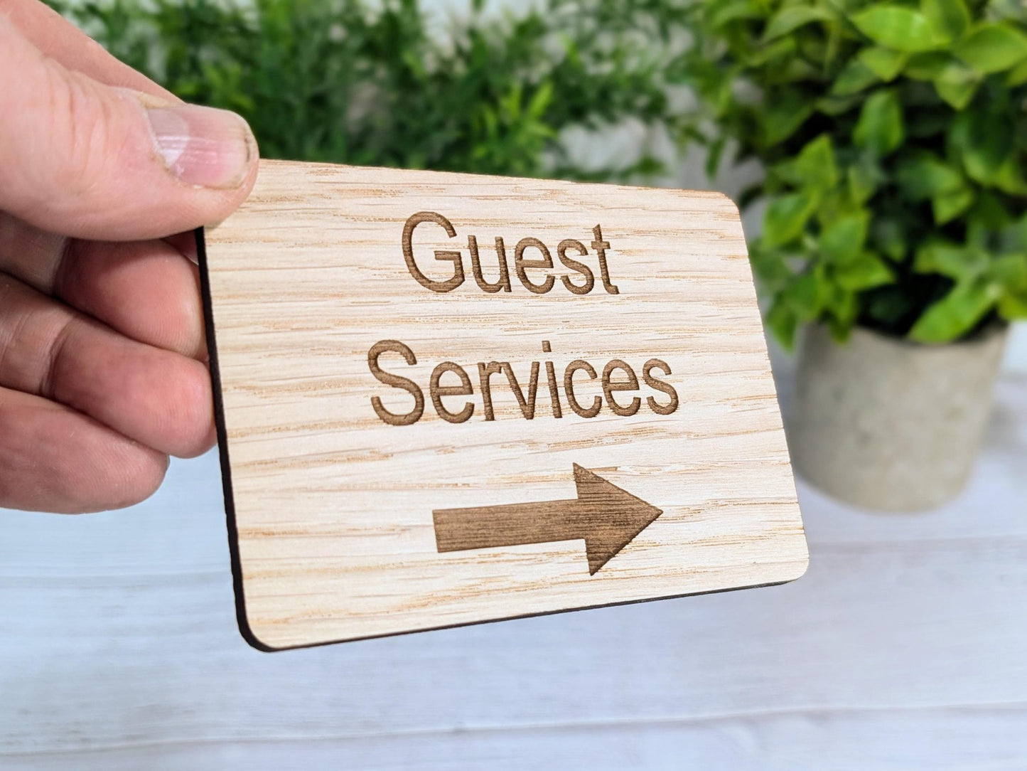 Wooden "Guest Services" Sign with Optional Arrow | Engraved Oak | For Hotels & Businesses | 4 Sizes | Personalised Text Available - CherryGroveCraft