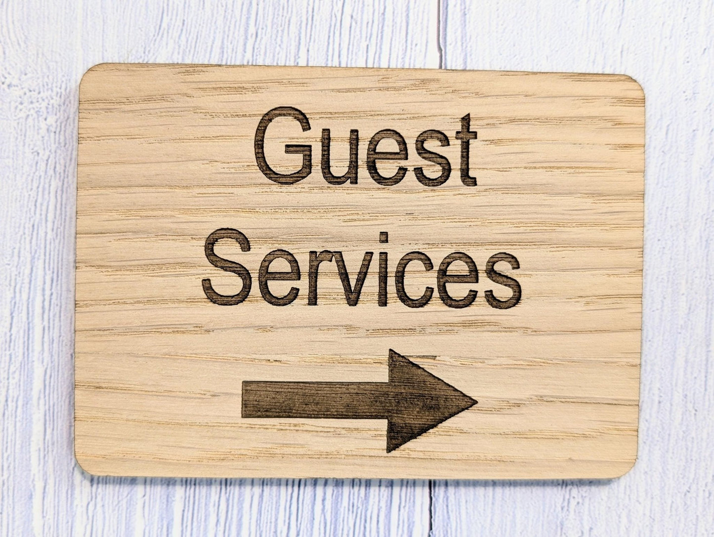 Wooden "Guest Services" Sign with Optional Arrow | Engraved Oak | For Hotels & Businesses | 4 Sizes | Personalised Text Available - CherryGroveCraft