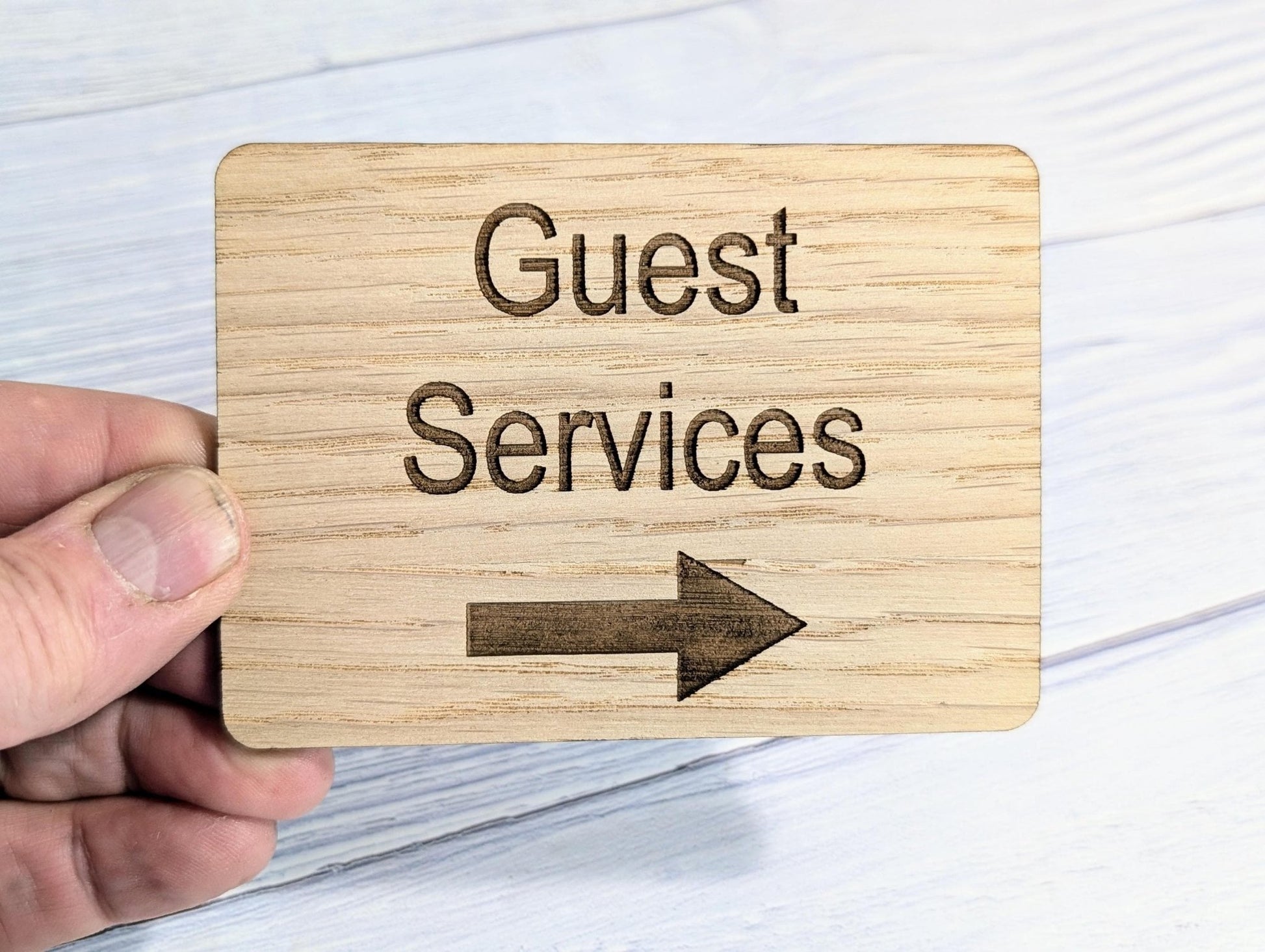 Wooden "Guest Services" Sign with Optional Arrow | Engraved Oak | For Hotels & Businesses | 4 Sizes | Personalised Text Available - CherryGroveCraft