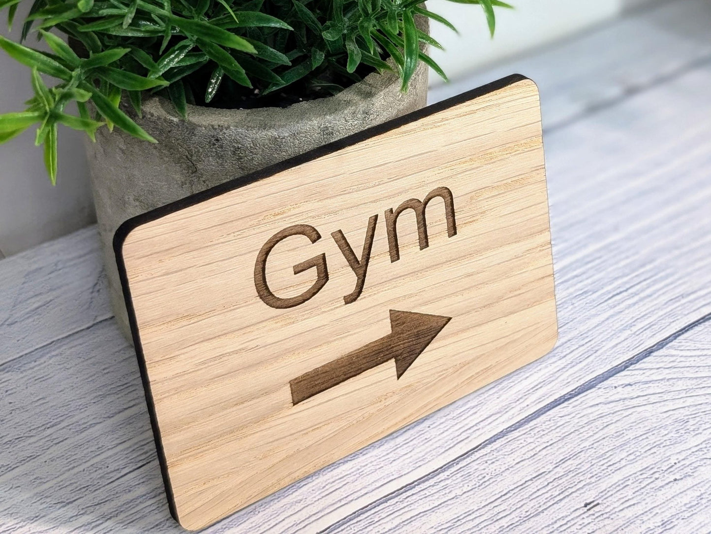 Wooden "Gym" Sign with Optional Arrow | Engraved Oak | For Home, Hotels, Fitness Clubs, Hospitality | 4 Sizes | Personalised Text Option - CherryGroveCraft