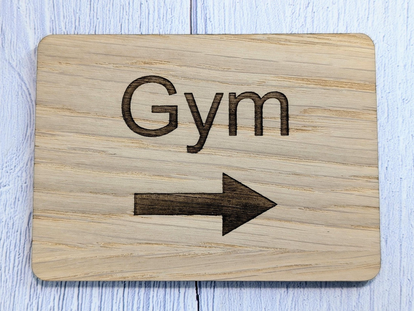 Wooden "Gym" Sign with Optional Arrow | Engraved Oak | For Home, Hotels, Fitness Clubs, Hospitality | 4 Sizes | Personalised Text Option - CherryGroveCraft