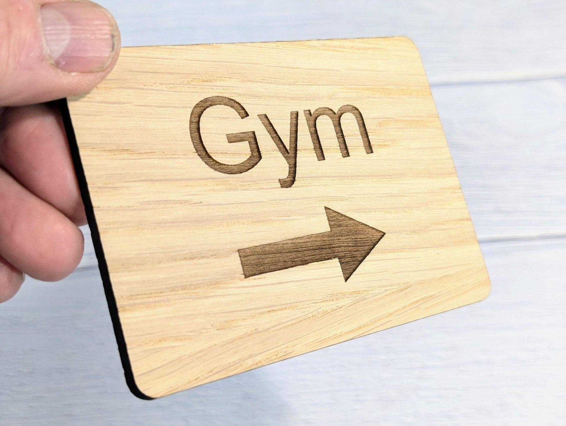 Wooden "Gym" Sign with Optional Arrow | Engraved Oak | For Home, Hotels, Fitness Clubs, Hospitality | 4 Sizes | Personalised Text Option - CherryGroveCraft