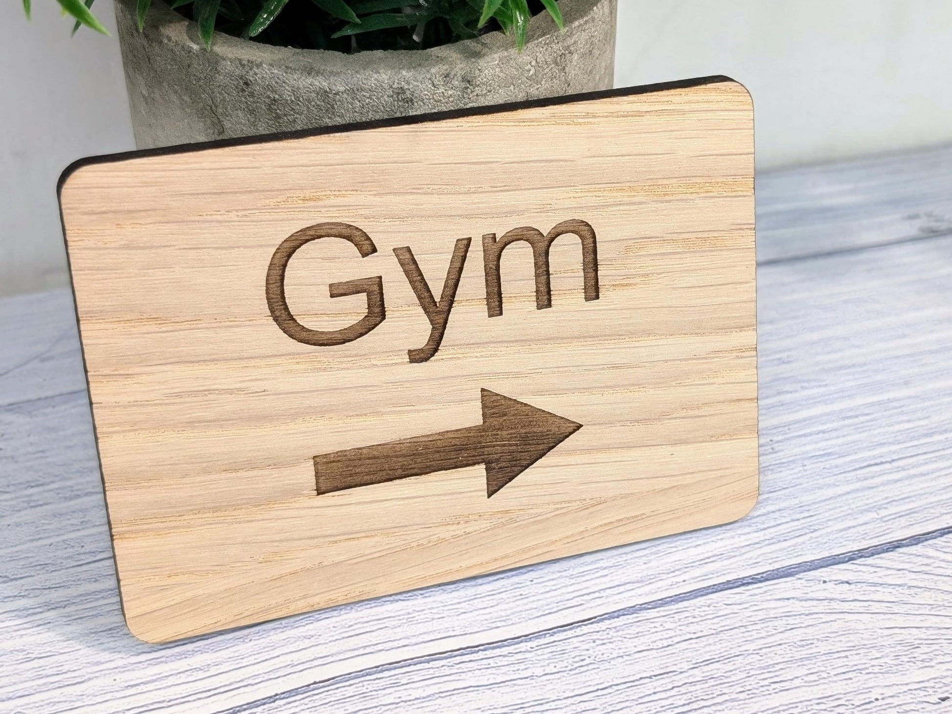 Wooden "Gym" Sign with Optional Arrow | Engraved Oak | For Home, Hotels, Fitness Clubs, Hospitality | 4 Sizes | Personalised Text Option - CherryGroveCraft