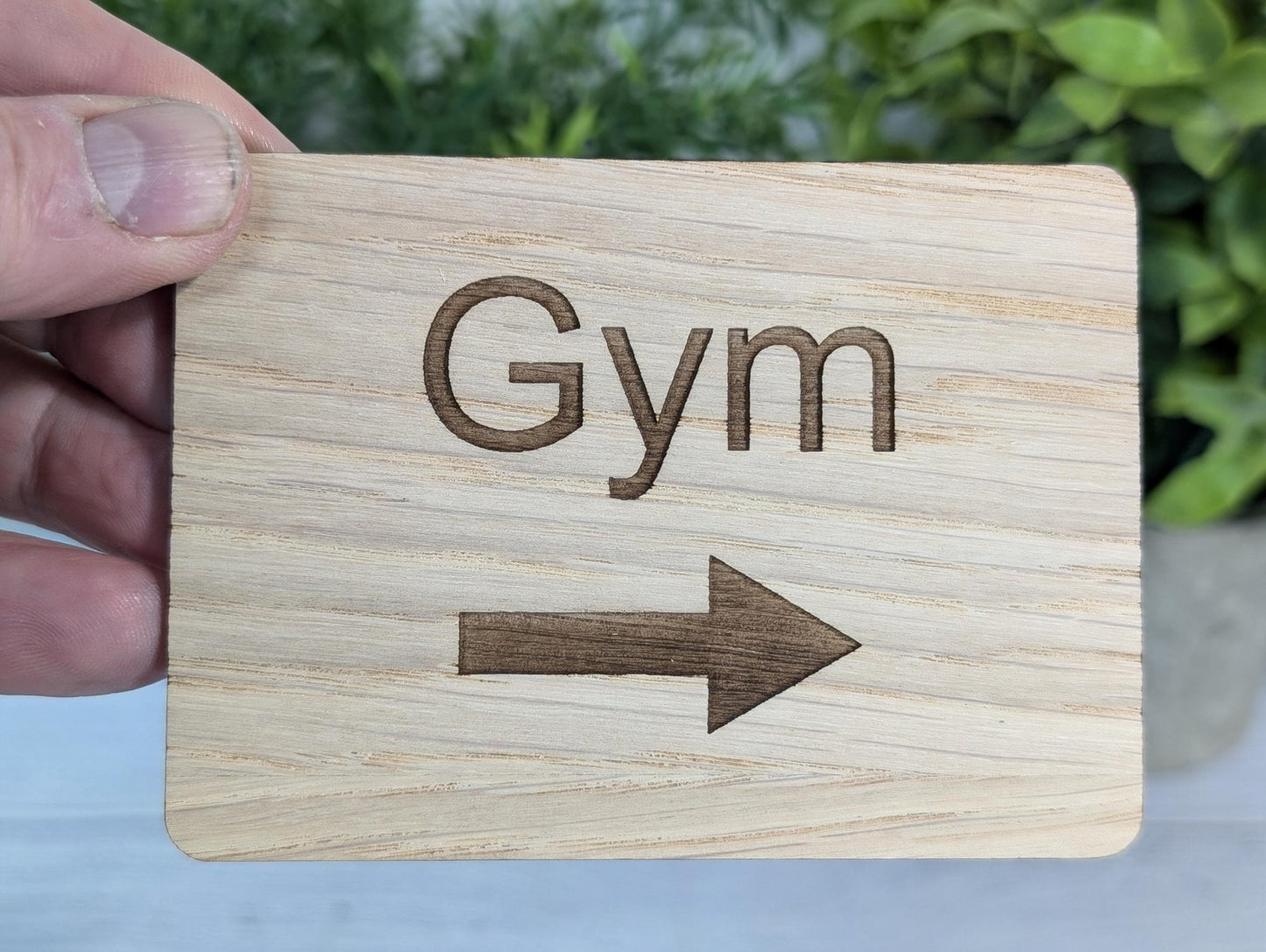 Wooden "Gym" Sign with Optional Arrow | Engraved Oak | For Home, Hotels, Fitness Clubs, Hospitality | 4 Sizes | Personalised Text Option - CherryGroveCraft