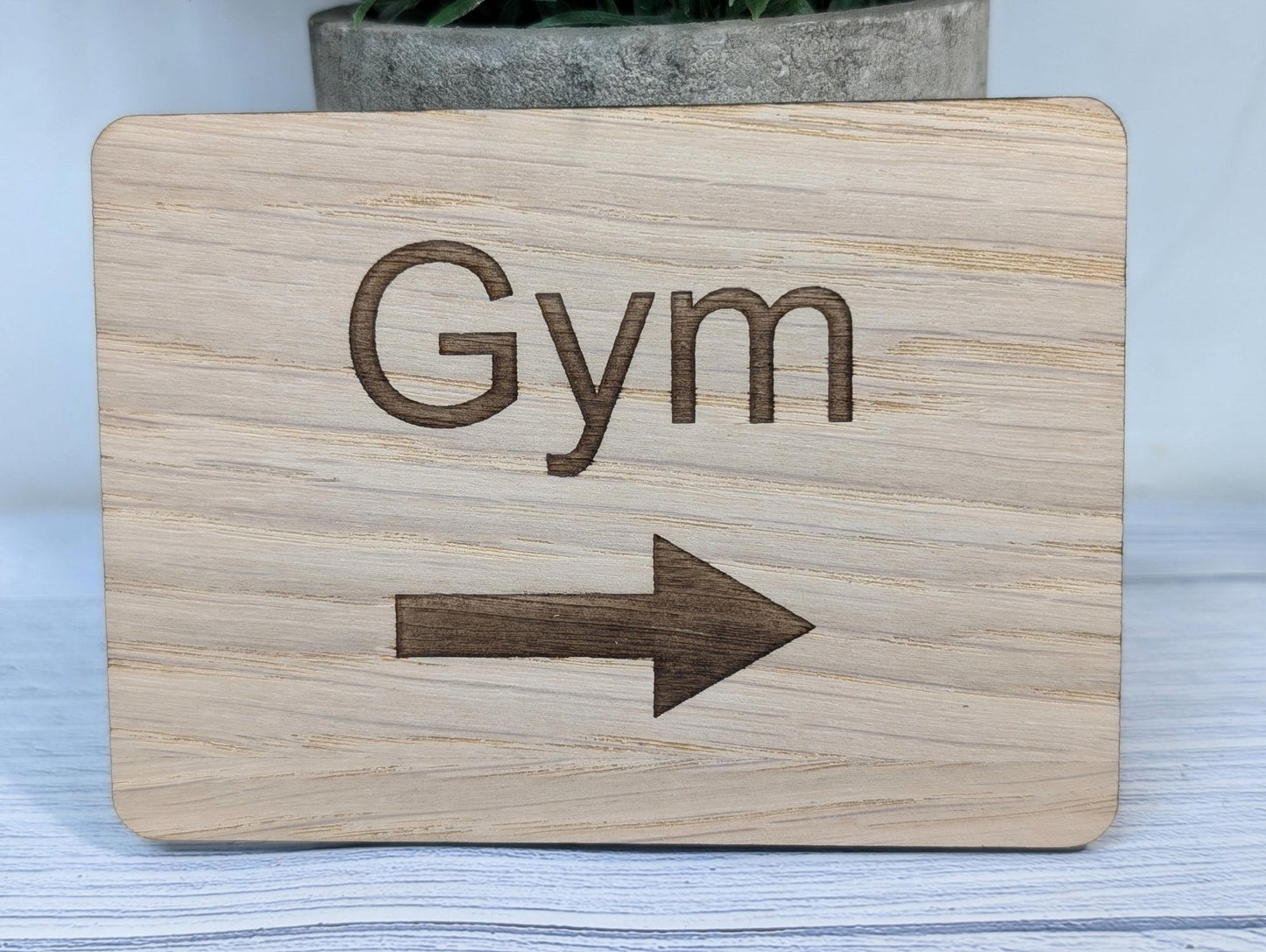 Wooden "Gym" Sign with Optional Arrow | Engraved Oak | For Home, Hotels, Fitness Clubs, Hospitality | 4 Sizes | Personalised Text Option - CherryGroveCraft