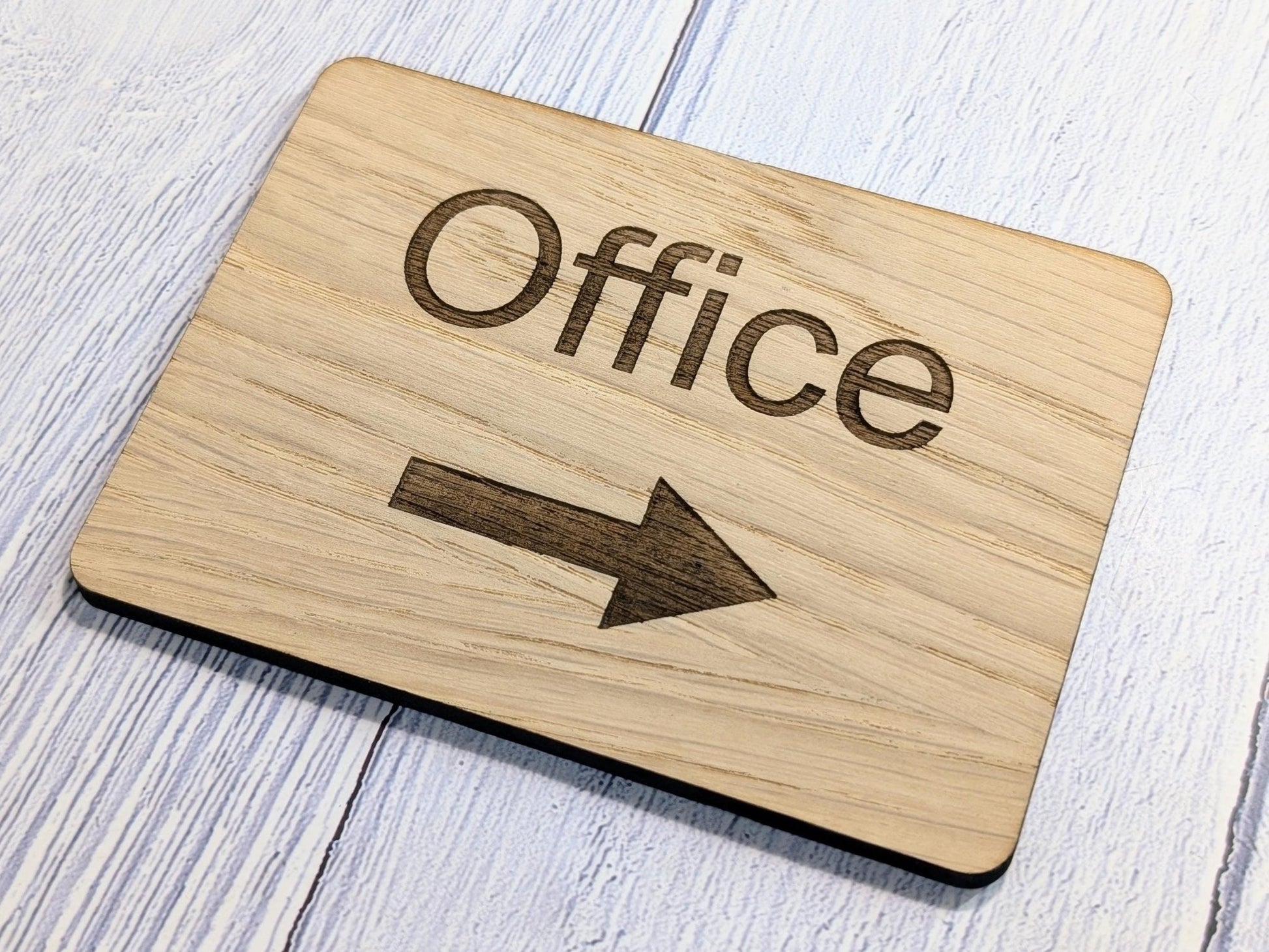 Wooden "Office" Sign with Optional Arrow | Engraved Oak | For Hotels & Businesses | 4 Sizes | Personalised Text Available - CherryGroveCraft