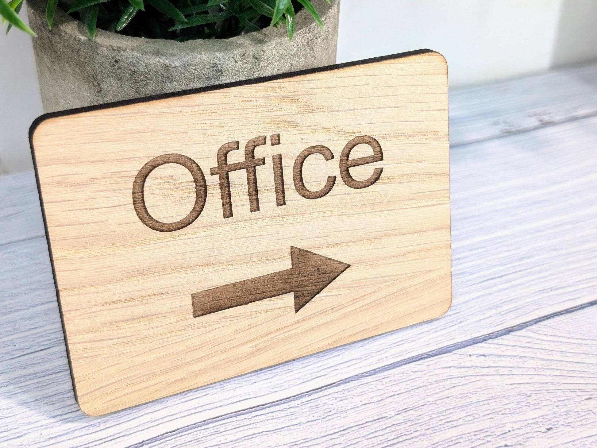 Wooden "Office" Sign with Optional Arrow | Engraved Oak | For Hotels & Businesses | 4 Sizes | Personalised Text Available - CherryGroveCraft