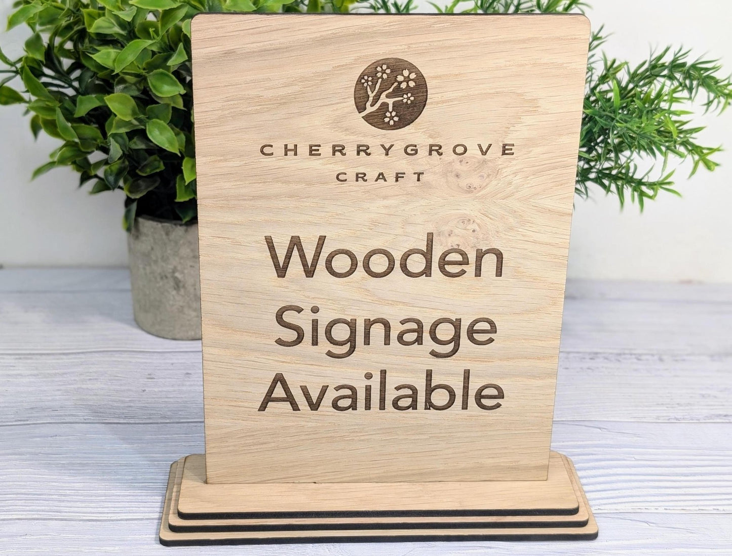 Wooden Personalised Table Sign, Extra Large - Perfect for Shops, Cafés, Markets – XL Size - Removable Base, Shop Signage Freestanding - CherryGroveCraft