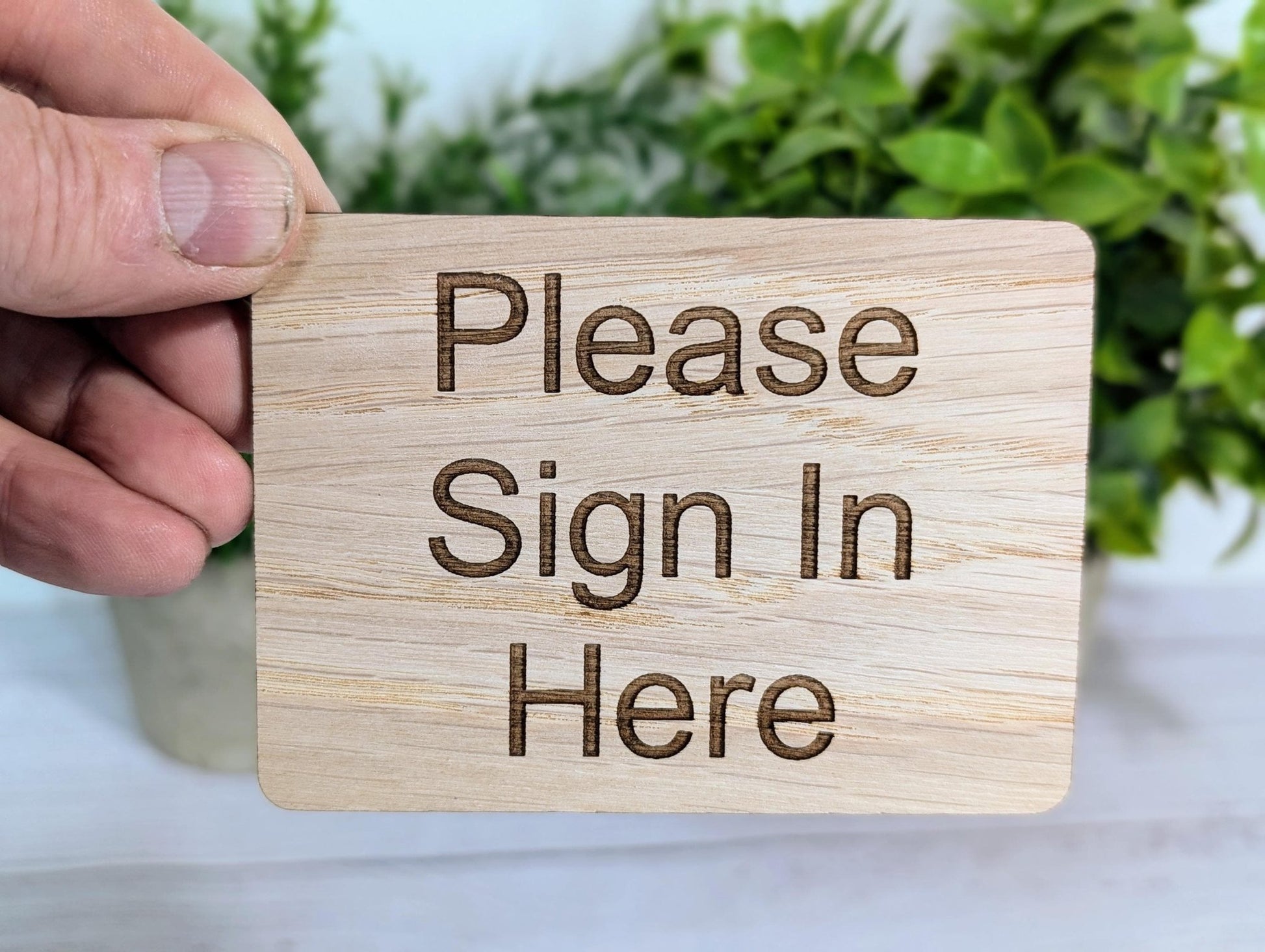 Wooden "Please Sign In Here" Guest Book Sign | Engraved Oak | For Hotels, B&Bs, Airbnbs | 4 Sizes | Wood Signing In Sign - CherryGroveCraft