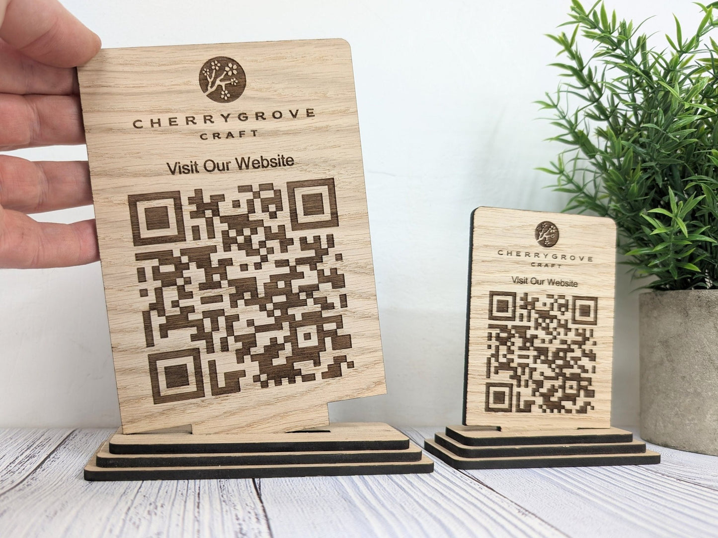 Wooden QR Code Sign - Add Your Logo, Ideal for Websites, Social Media, Menus etc, 2 Sizes - CherryGroveCraft