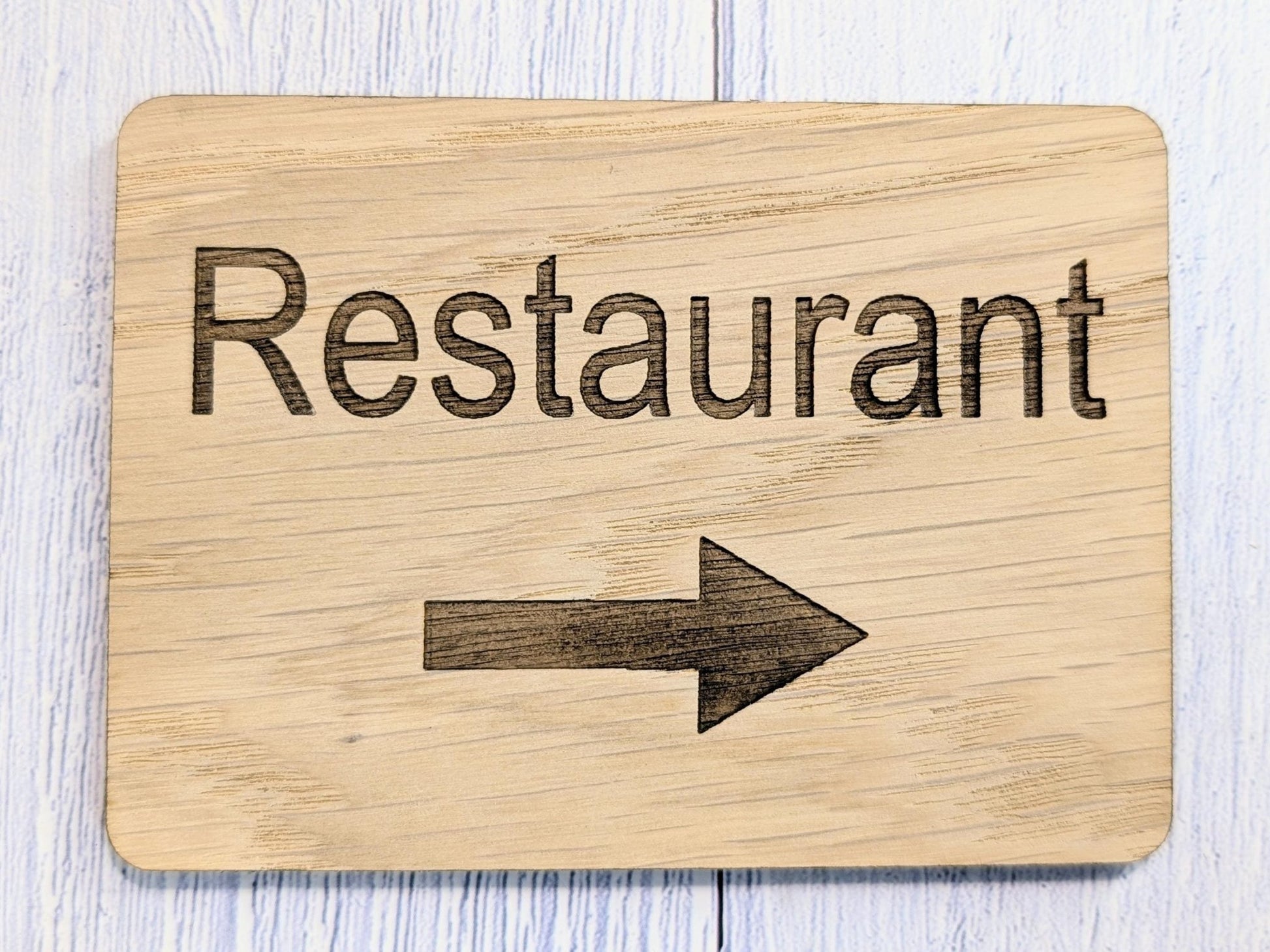 Wooden "Restaurant" Sign with Optional Arrow | Engraved Oak | For Pubs, Hotels, Hospitality | 4 Sizes | Personalised Text Option - CherryGroveCraft