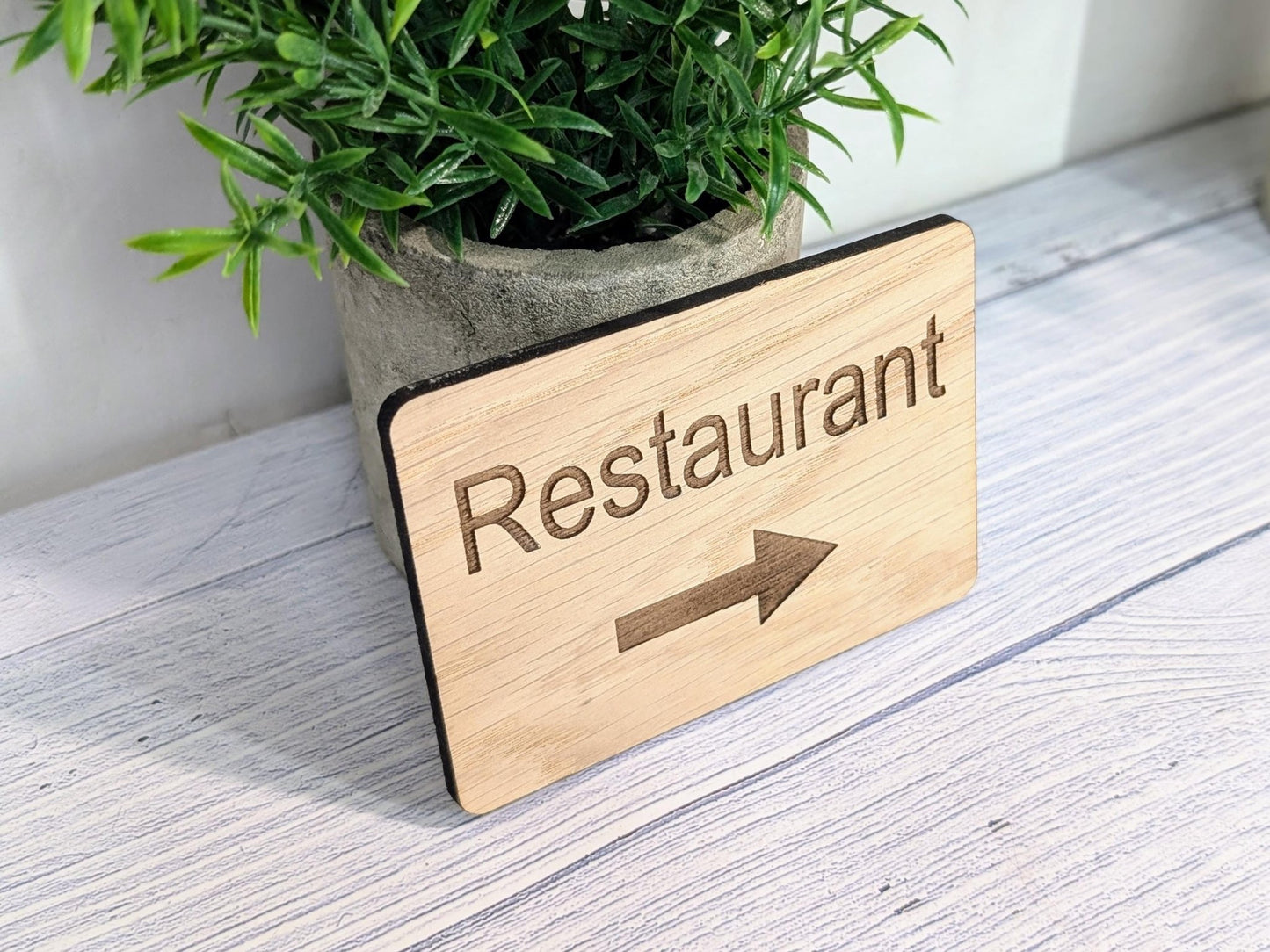 Wooden "Restaurant" Sign with Optional Arrow | Engraved Oak | For Pubs, Hotels, Hospitality | 4 Sizes | Personalised Text Option - CherryGroveCraft