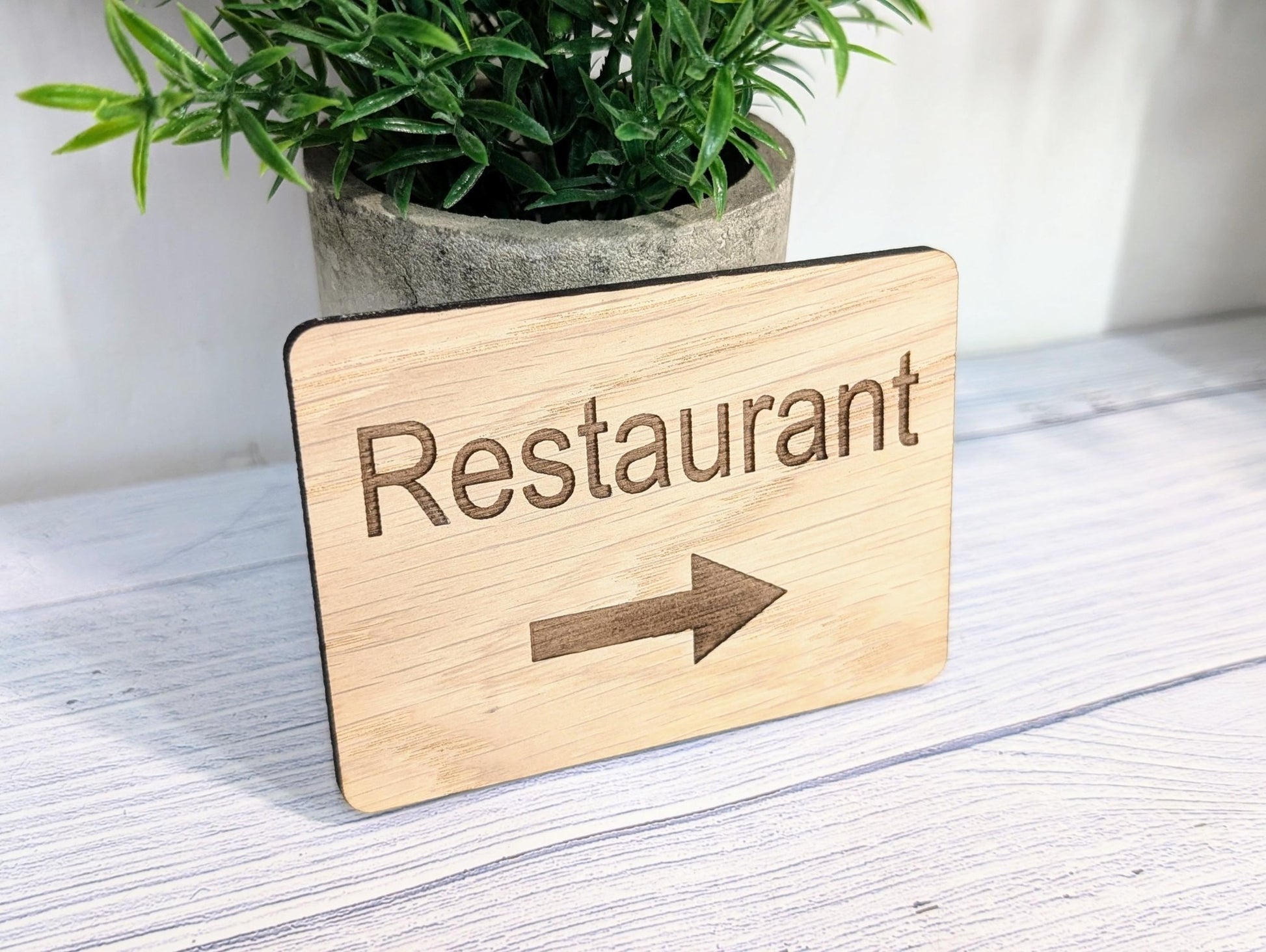 Wooden "Restaurant" Sign with Optional Arrow | Engraved Oak | For Pubs, Hotels, Hospitality | 4 Sizes | Personalised Text Option - CherryGroveCraft