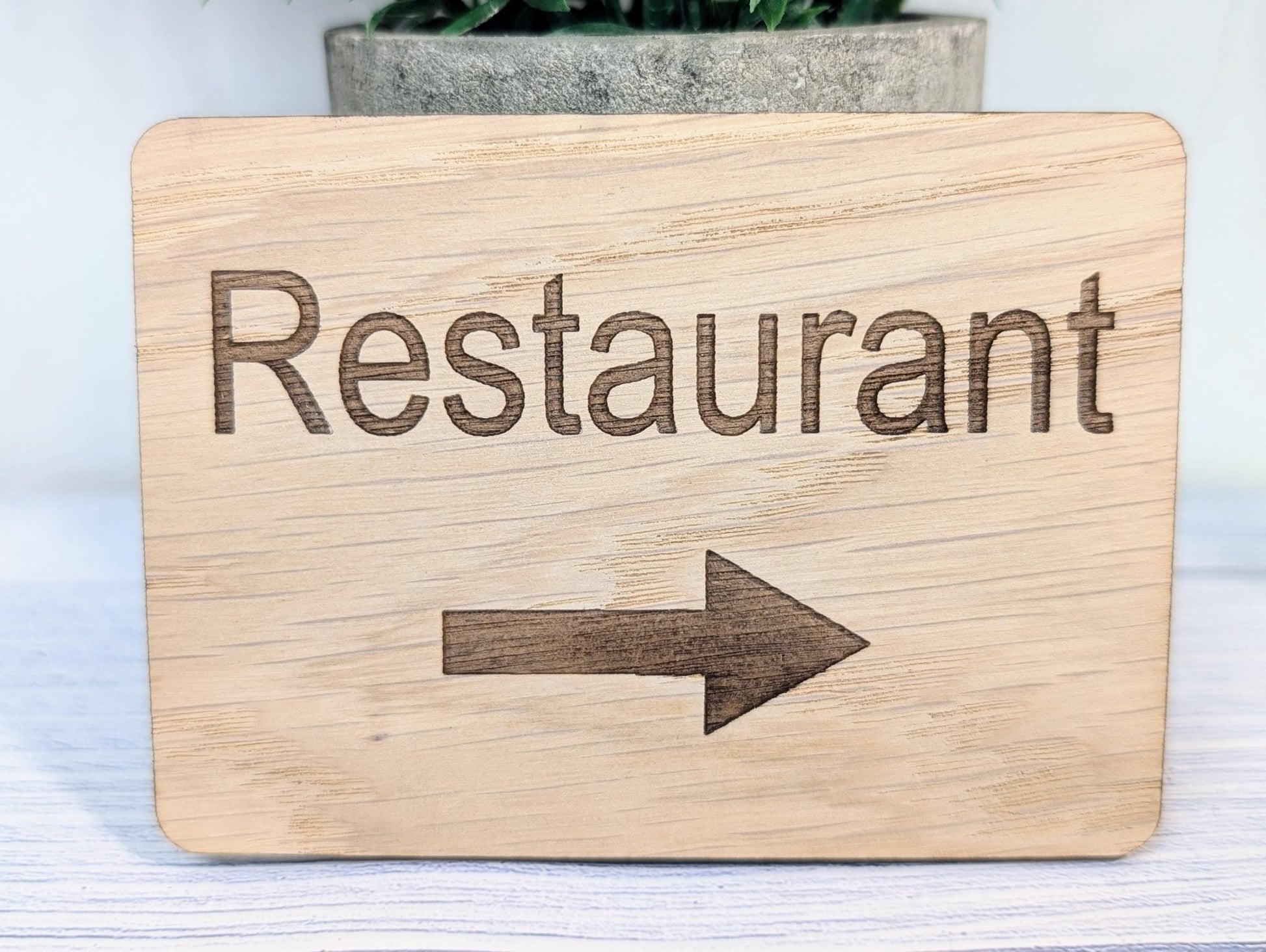 Wooden "Restaurant" Sign with Optional Arrow | Engraved Oak | For Pubs, Hotels, Hospitality | 4 Sizes | Personalised Text Option - CherryGroveCraft