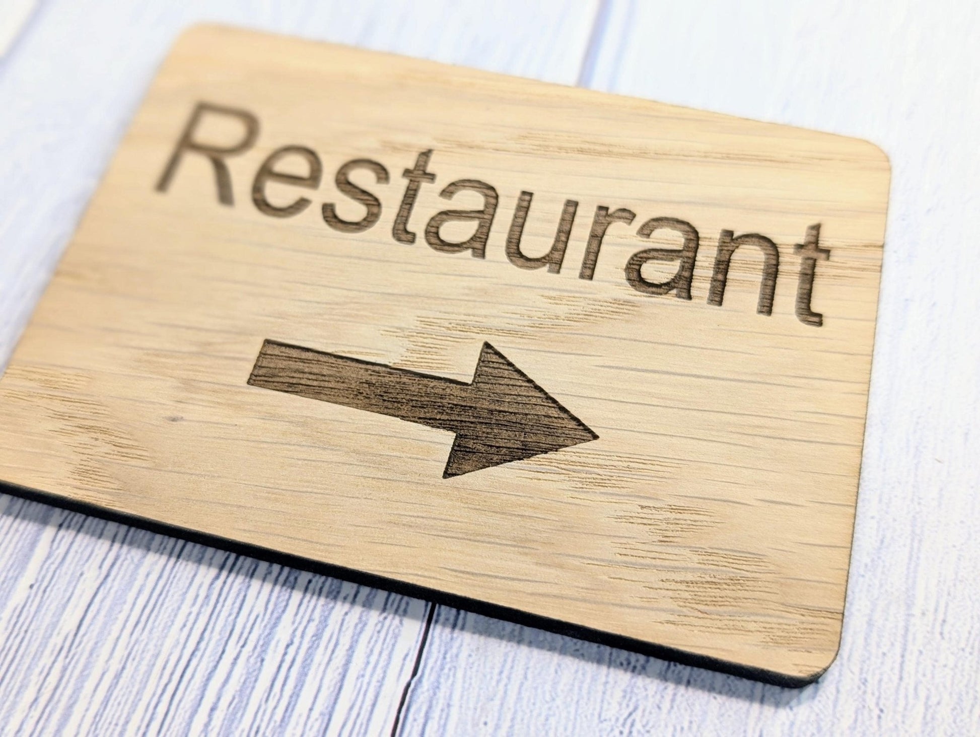 Wooden "Restaurant" Sign with Optional Arrow | Engraved Oak | For Pubs, Hotels, Hospitality | 4 Sizes | Personalised Text Option - CherryGroveCraft