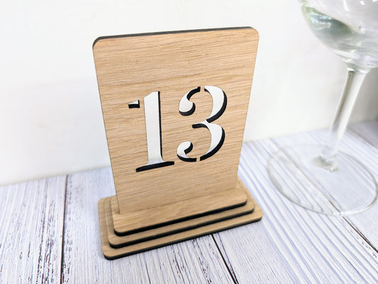 Wooden Table Number Signs, Freestanding, Single or Double-Sided, 2 Sizes - CherryGroveCraft