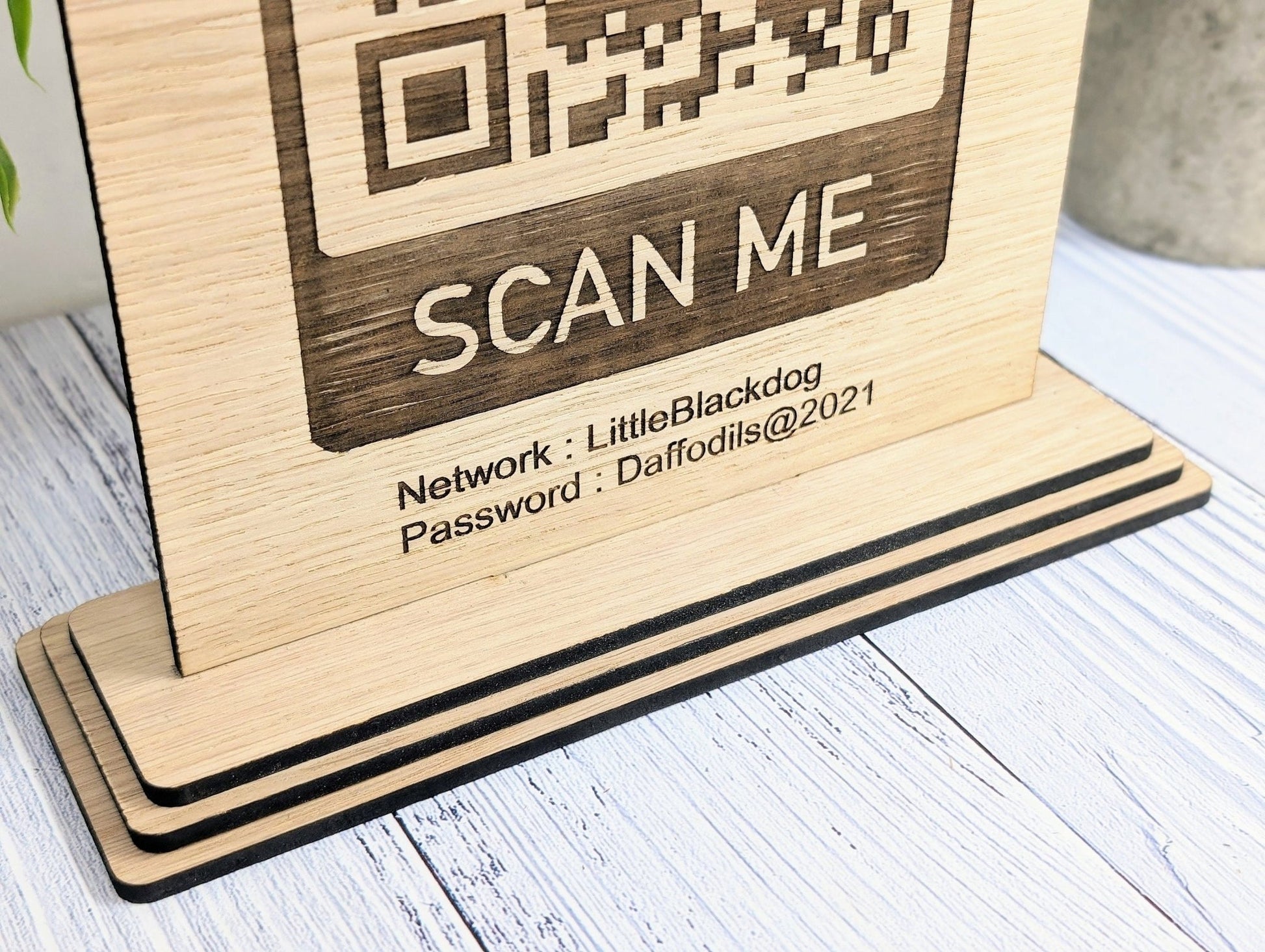 XL Wooden WiFi QR Code Sign, Eco-Friendly Custom Network Name and Password Table Display, Single or Double-Sided, Extra Large - CherryGroveCraft