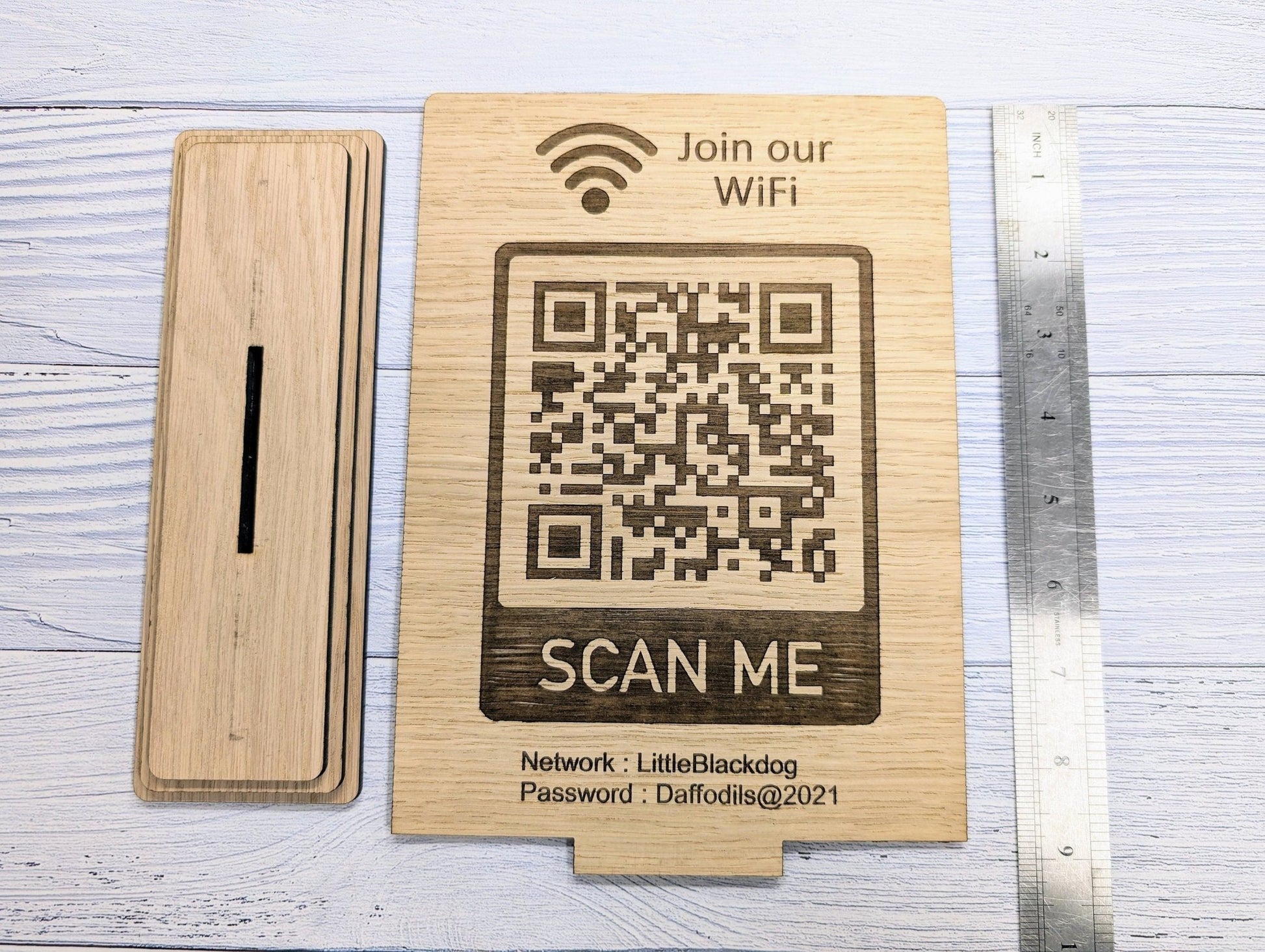 XL Wooden WiFi QR Code Sign, Eco-Friendly Custom Network Name and Password Table Display, Single or Double-Sided, Extra Large - CherryGroveCraft