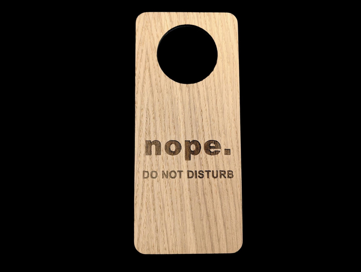 Double-sided Yep / Nope door hanger, 210x89mm oak, 51mm handle hole