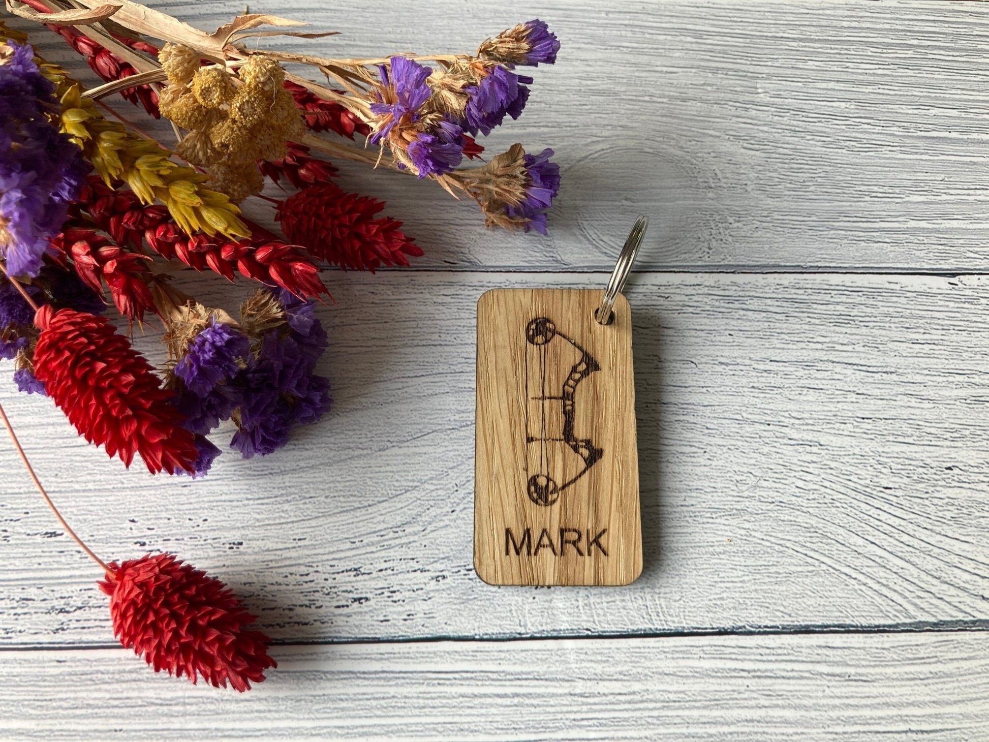 Archery Personalised Keyrings, Engraved Wooden Bow Keyring, Gift For Archery Enthusiast, Oak - CherryGroveCraft