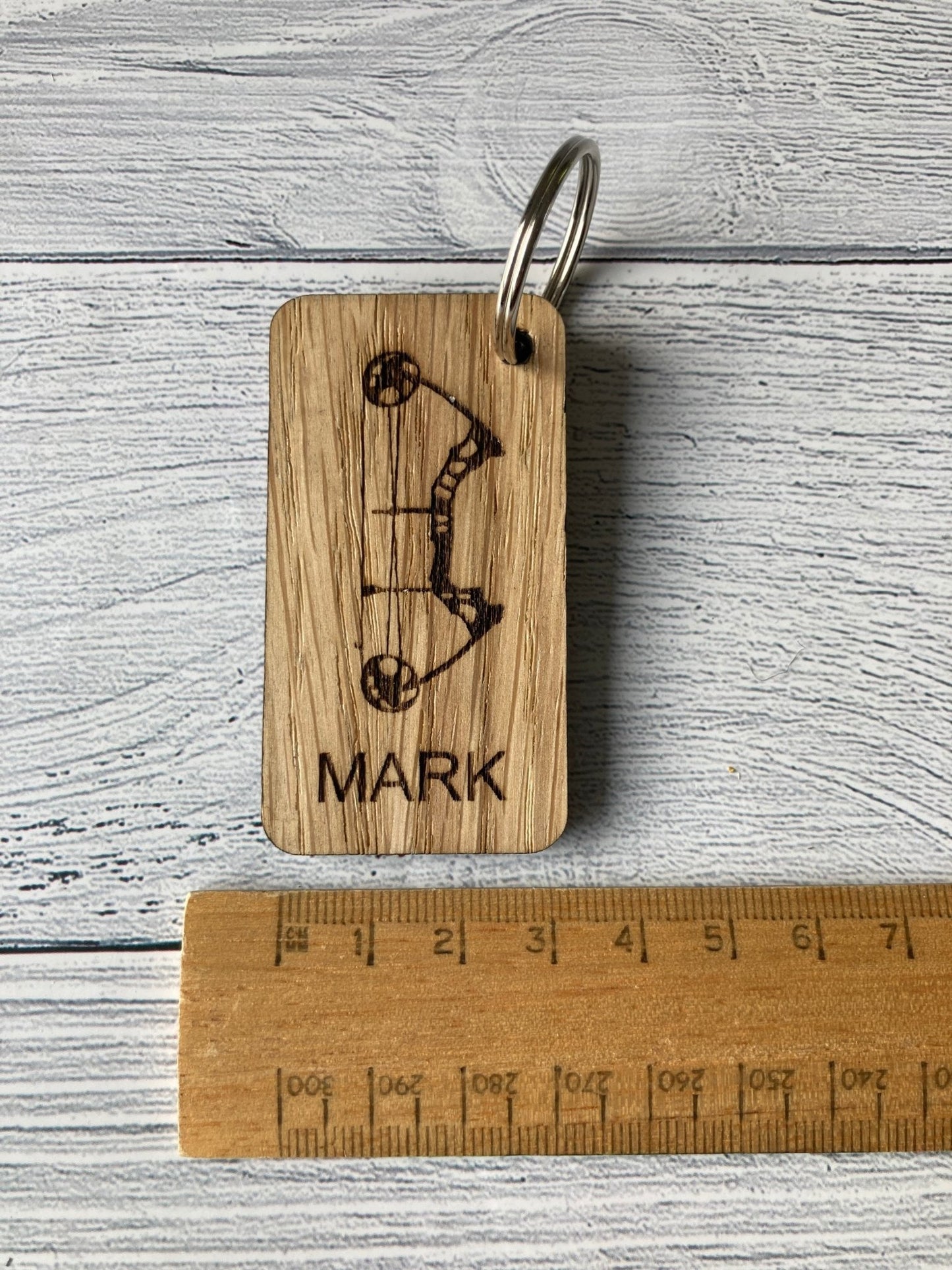 Archery Personalised Keyrings, Engraved Wooden Bow Keyring, Gift For Archery Enthusiast, Oak - CherryGroveCraft