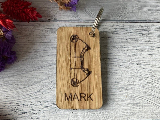 Archery Personalised Wooden Keyrings with Engraved Bow - CherryGroveCraft