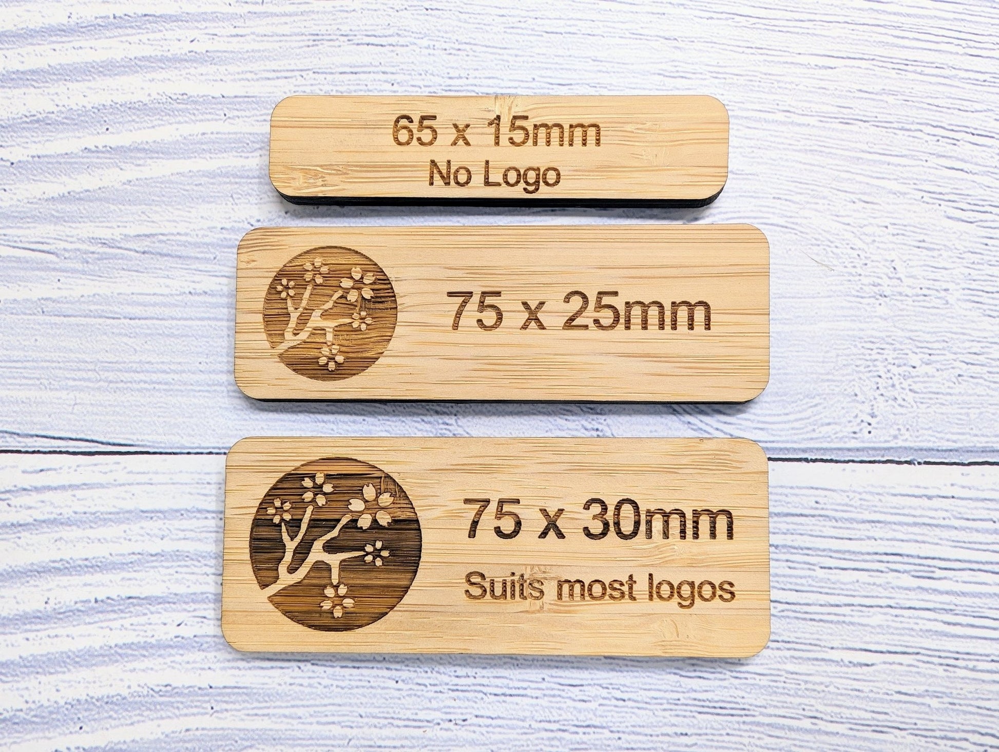 Bamboo Name Badges, Custom Bamboo Name Tags - Business & Retail, Eco-Friendly, Multiple Sizes/Attachments, Personalised for Cafes, Charities - CherryGroveCraft
