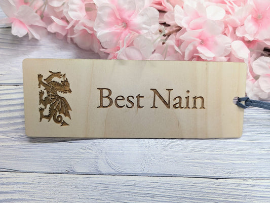 Best Nain - Welsh Dragon Engraved Wooden Bookmark - CherryGroveCraft