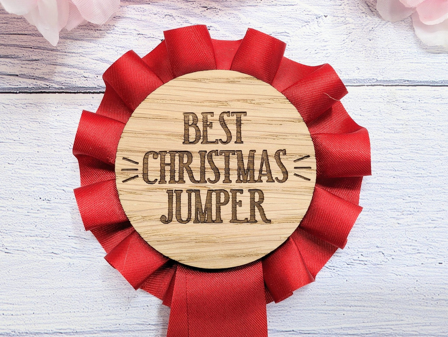 Best & Worst Christmas Jumper Wooden Rosettes - Custom Award Ribbons, Set Option - CherryGroveCraft