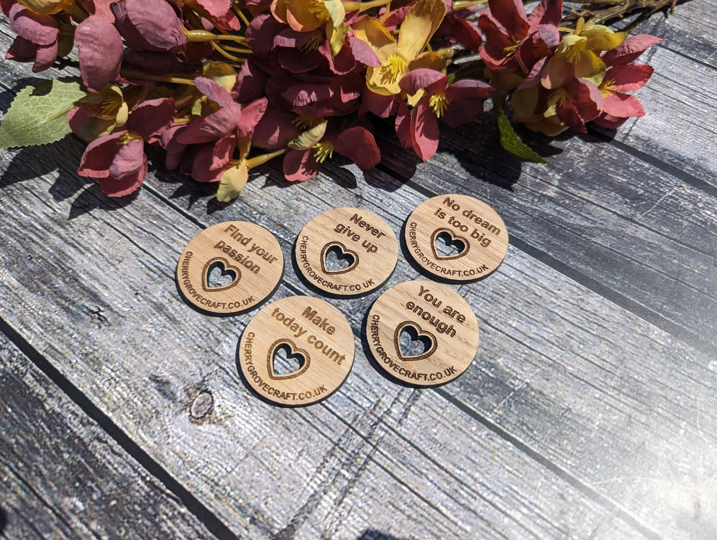 Branded Promotional Coins | Custom Wooden Promotional Discs | Personalised Eco-Friendly Giveaways | Hug Token Giveaway | Free Design Service - CherryGroveCraft