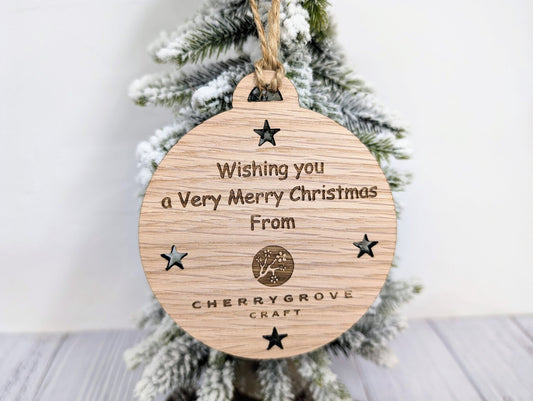 Custom Business Logo Christmas Bauble - Personalised Corporate Ornament with Stars - CherryGroveCraft