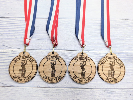 Custom Cricket-Themed Wooden Medals - Personalised Sports Awards for Teams and Clubs, Custom Cricketer Prizes, EcoFriendly Team Recognition - CherryGroveCraft