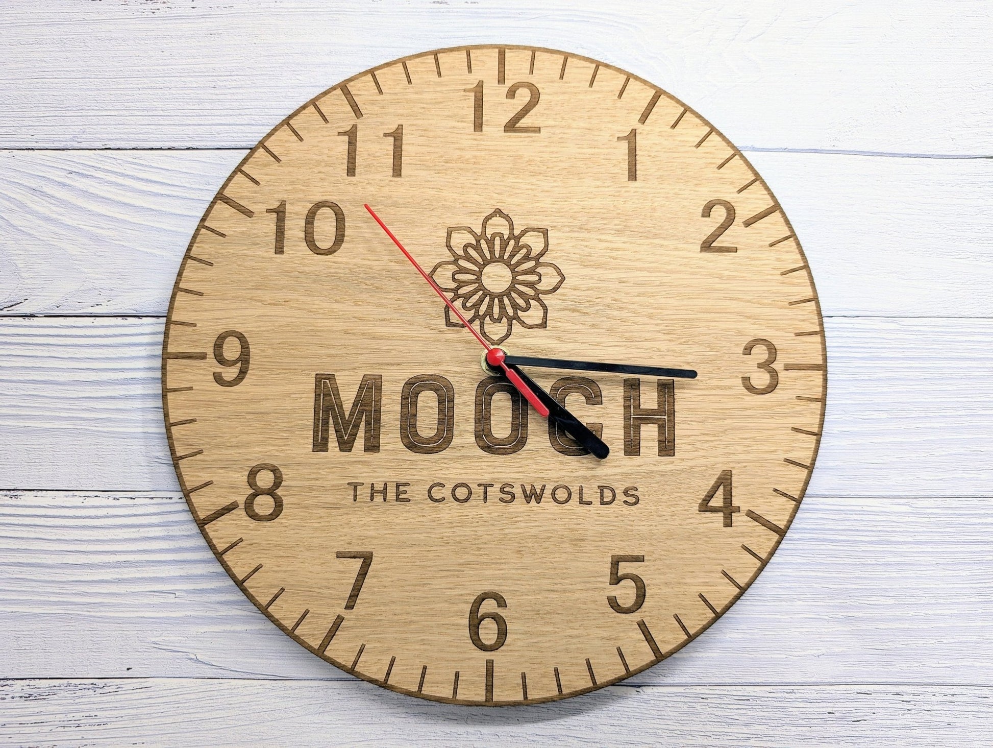 Custom Engraved Wooden Logo Wall Clock - Personalised Branded Timepiece - CherryGroveCraft
