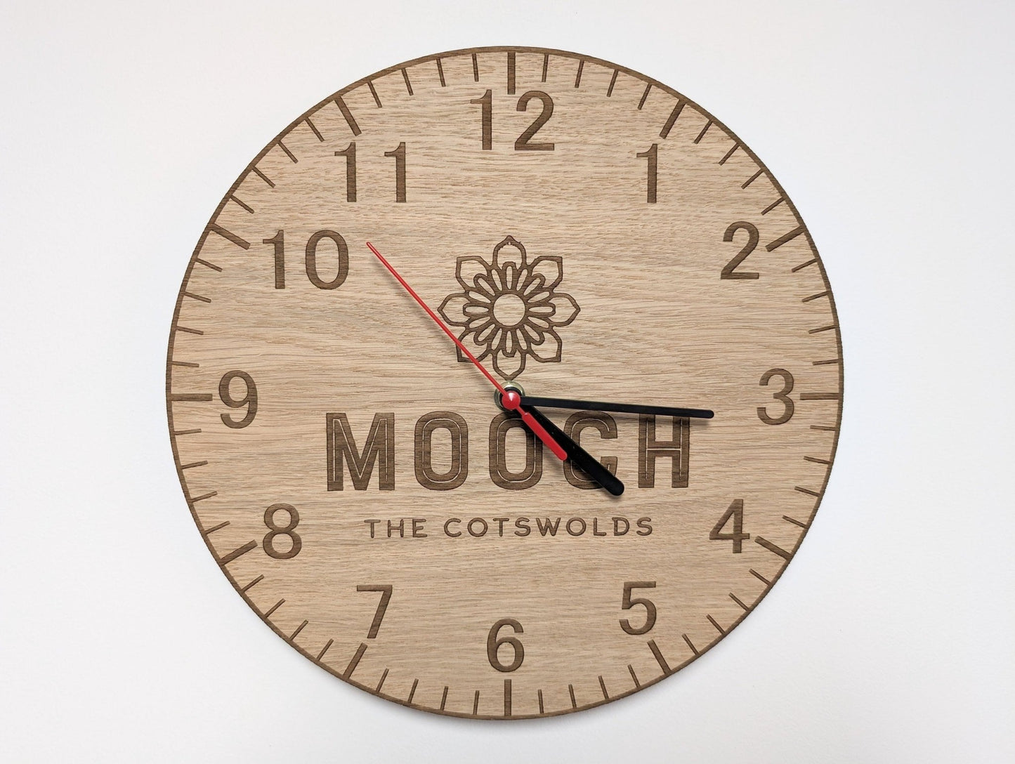 Custom Engraved Wooden Logo Wall Clock - Personalised Branded Timepiece - CherryGroveCraft
