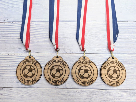 Custom Football-Themed Wooden Medals - Personalised Team Recognition - CherryGroveCraft