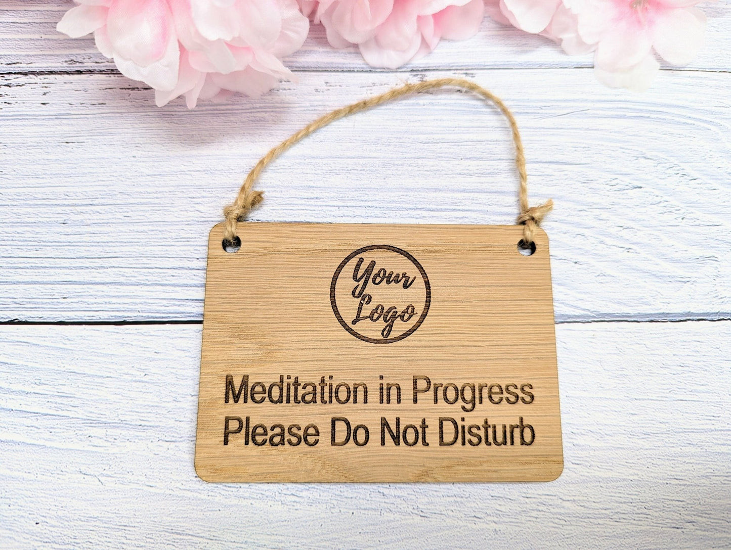 Custom "Meditation in Progress, Please Do Not Disturb" Door Sign for Businesses | Add Your Logo | Oak Veneer | Office Wellness - CherryGroveCraft
