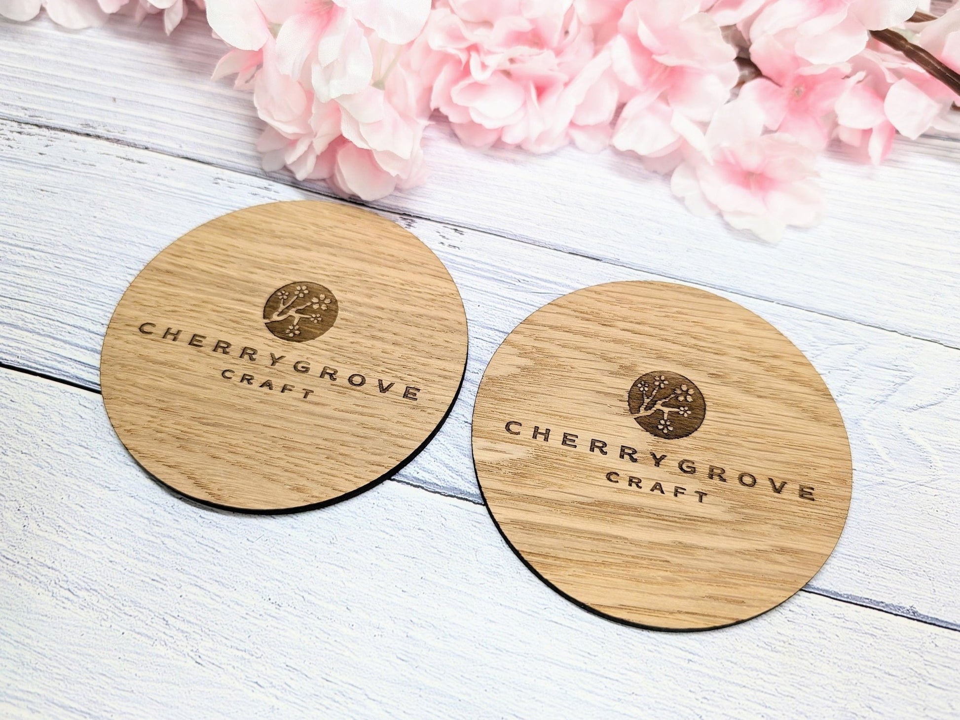 Custom Oak Veneer Round Coasters - Eco-Friendly Personalised Logo Drink Coasters for Business and Corporate Gifts, 100mm Diameter - CherryGroveCraft